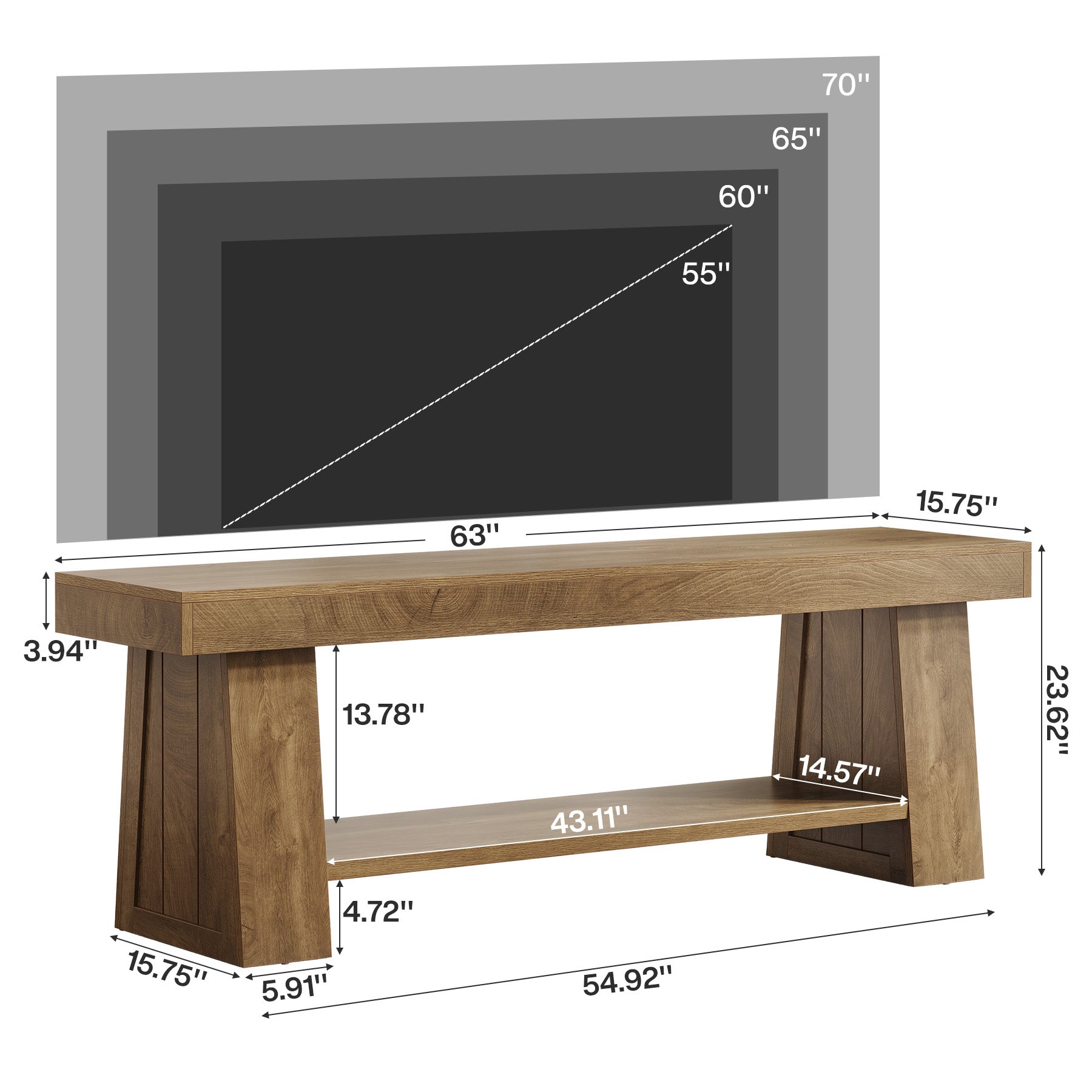 63" TV Stand for TVs up to 75", Entertainment Center with Open Storage Shelves