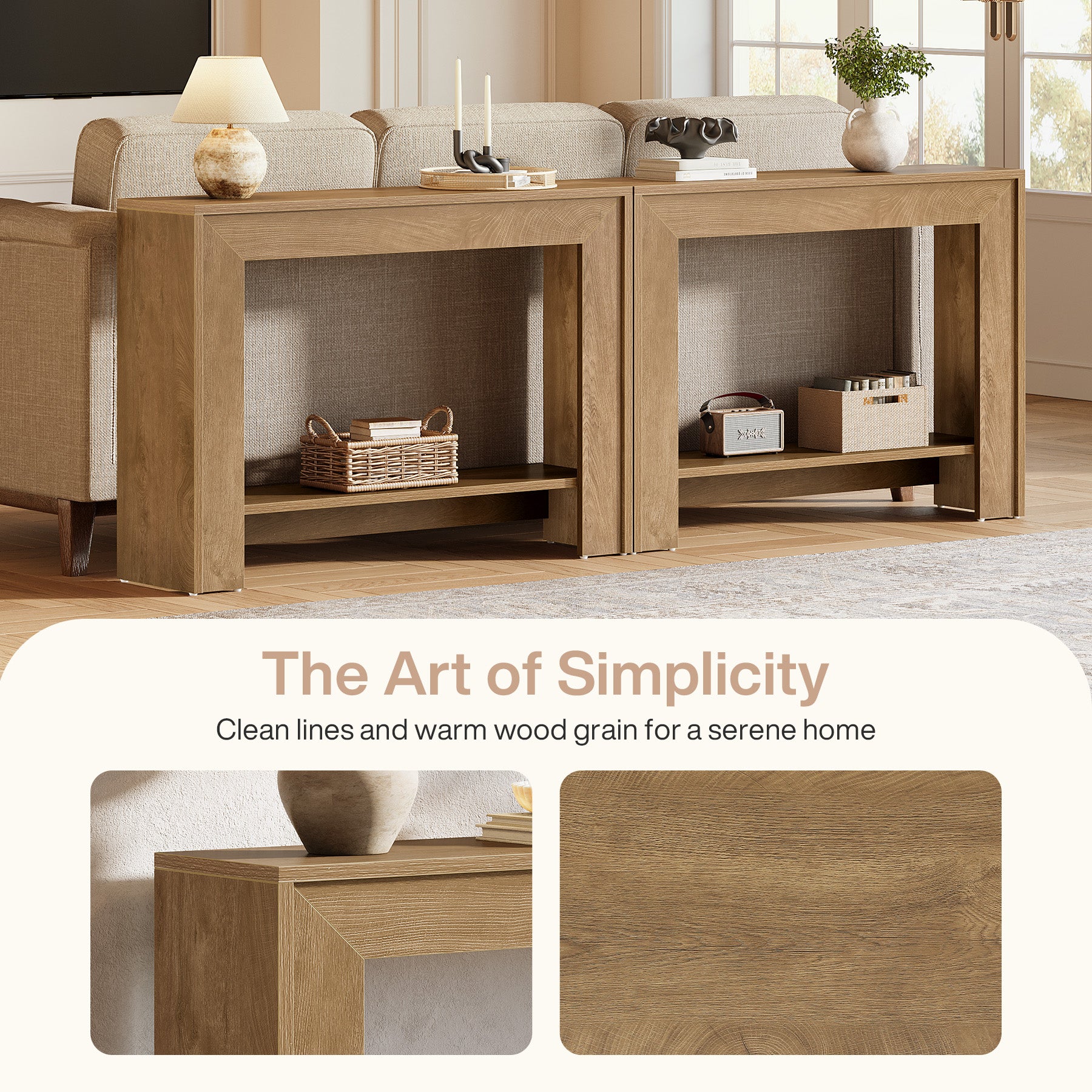 41.3" Console Table, Farmhouse Sofa Entryway Table with 2-Tier Open Storage