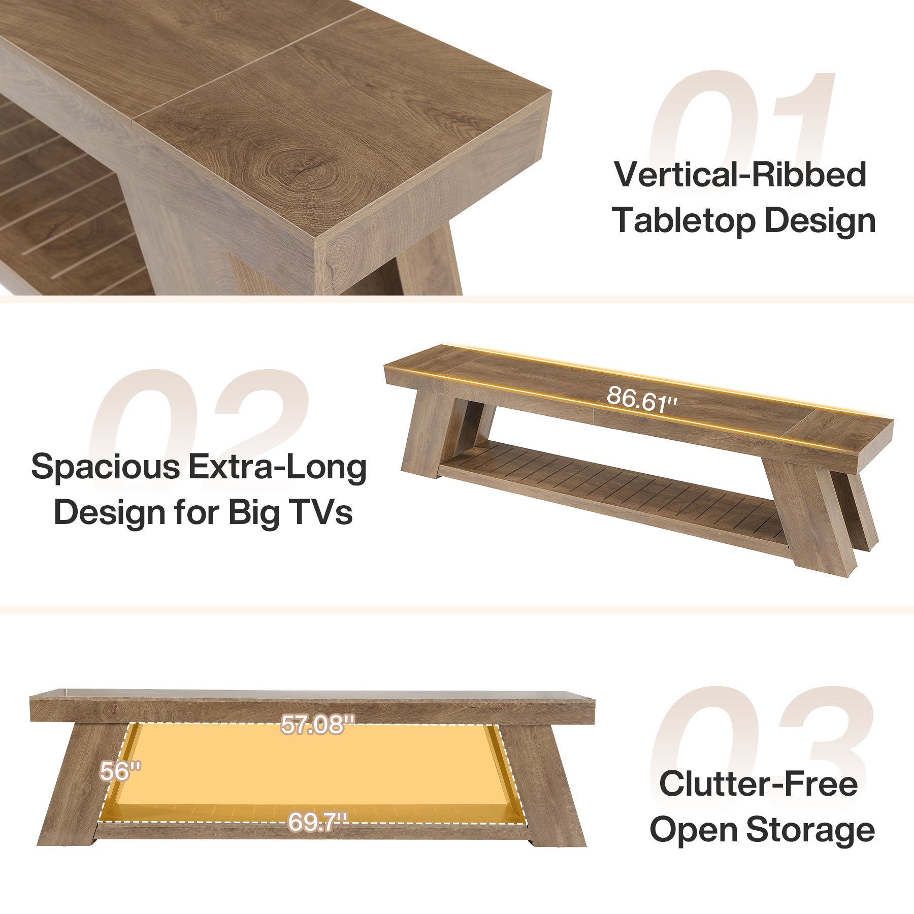 87" TV Stand for 85" TV, Farmhouse Entertainment Center, 2-Tier Storage, Extra Long Console