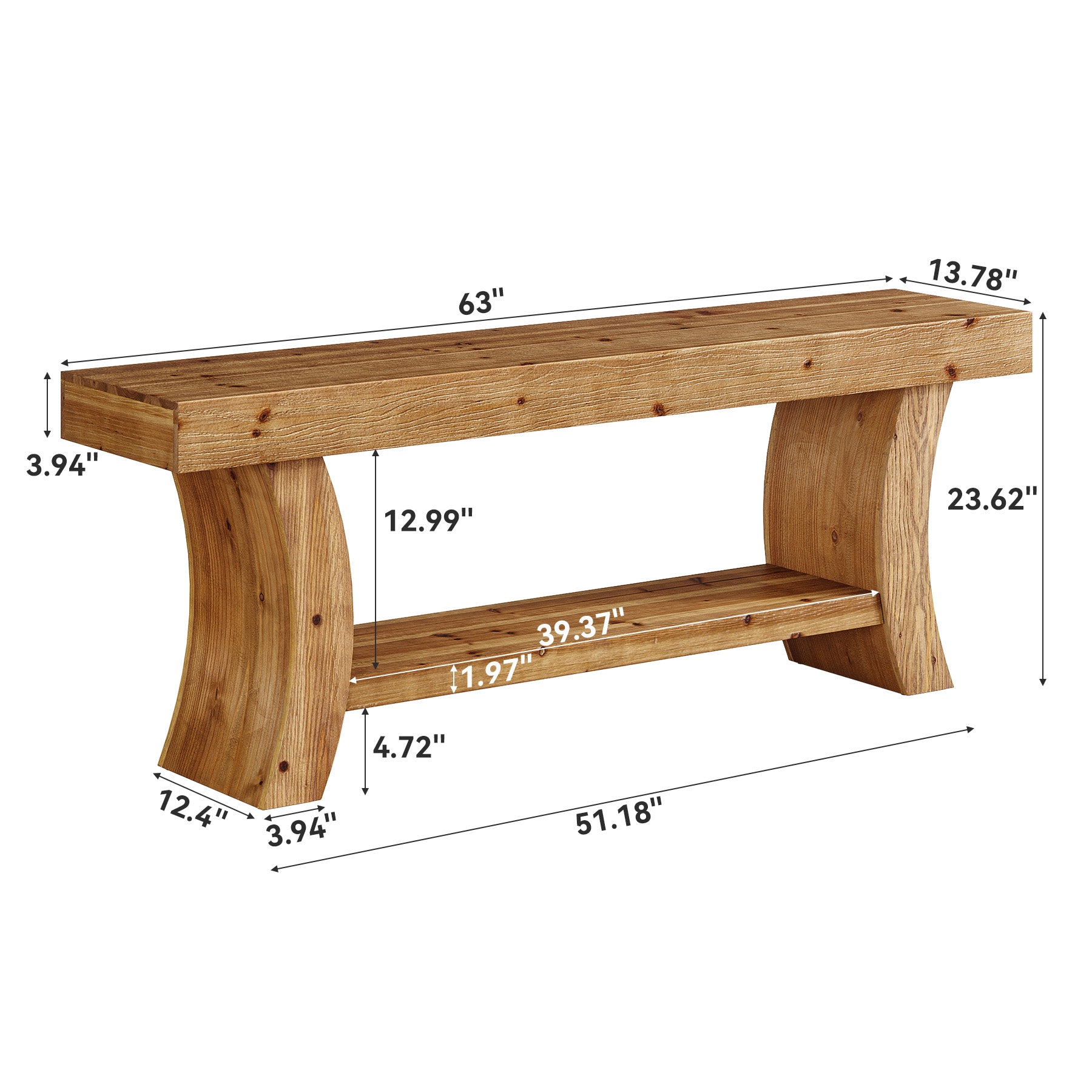 2-Tier Solid Wood Console Table, 63" Farmhouse Sofa Table Behind Couch