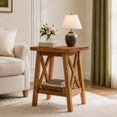 2-Tier Solid Wood End Table, Farmhouse Square Side Table Nightstand 3