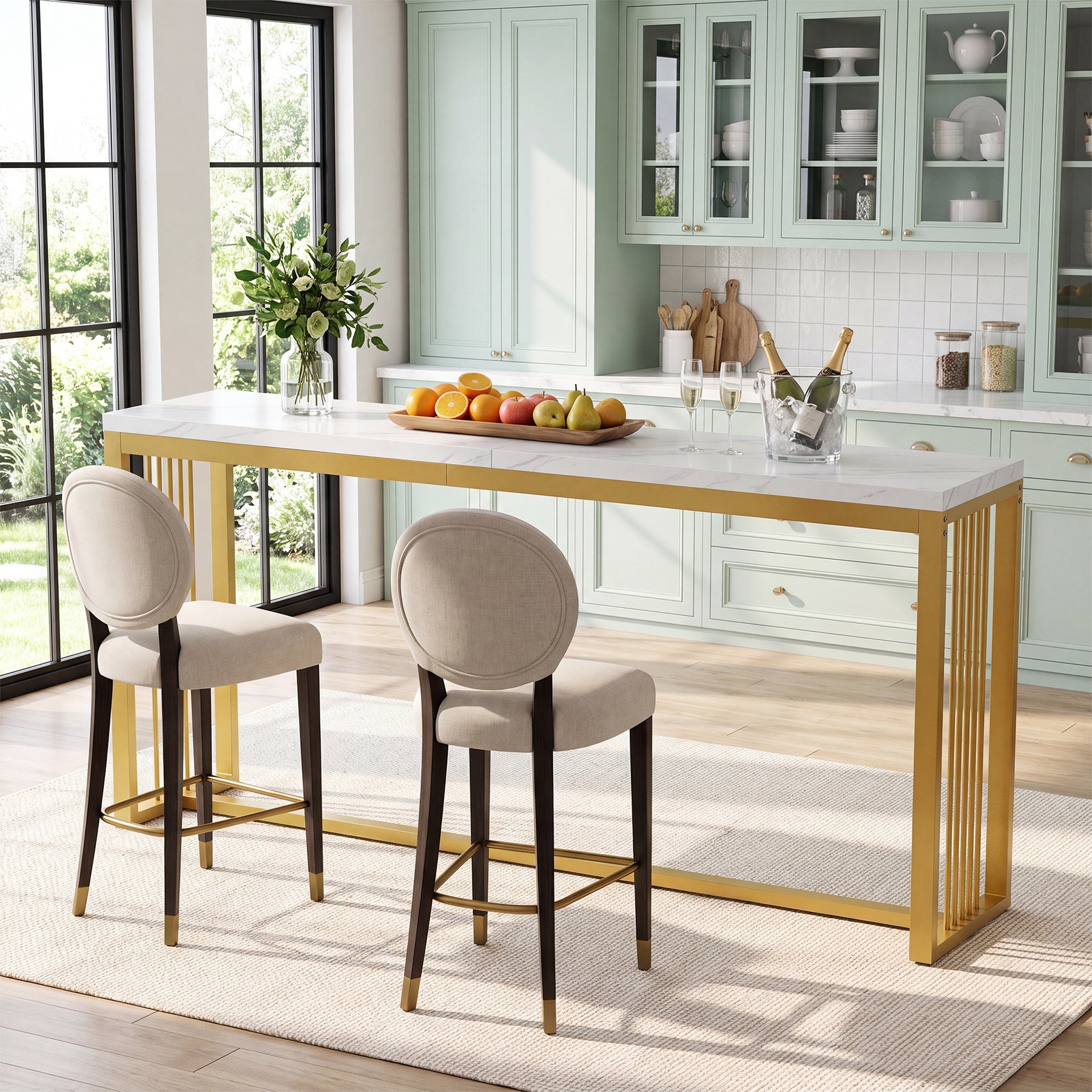70.8" Bar Table, Counter Height Pub Table with Metal Base, Narrow Kitchen & Dining Room