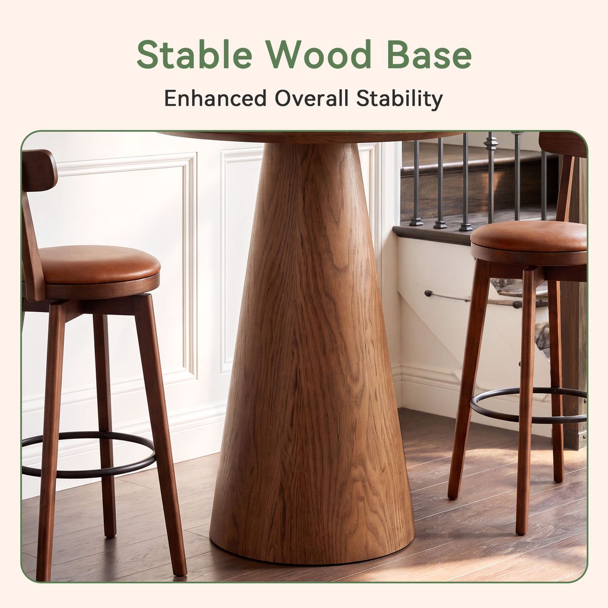 39" H Solid Wood Bar Table, Round Pedestal Height Pub Table for Dining, Easy Assembly