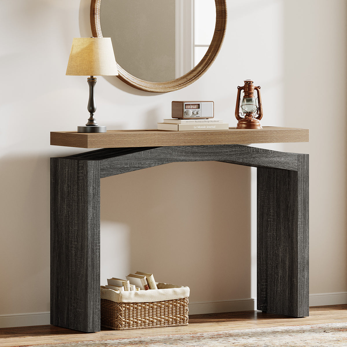 40" Farmhouse Console Table, Narrow Entryway Sofa Table with Hollow Design for Hallway, Foyer, or Living Room