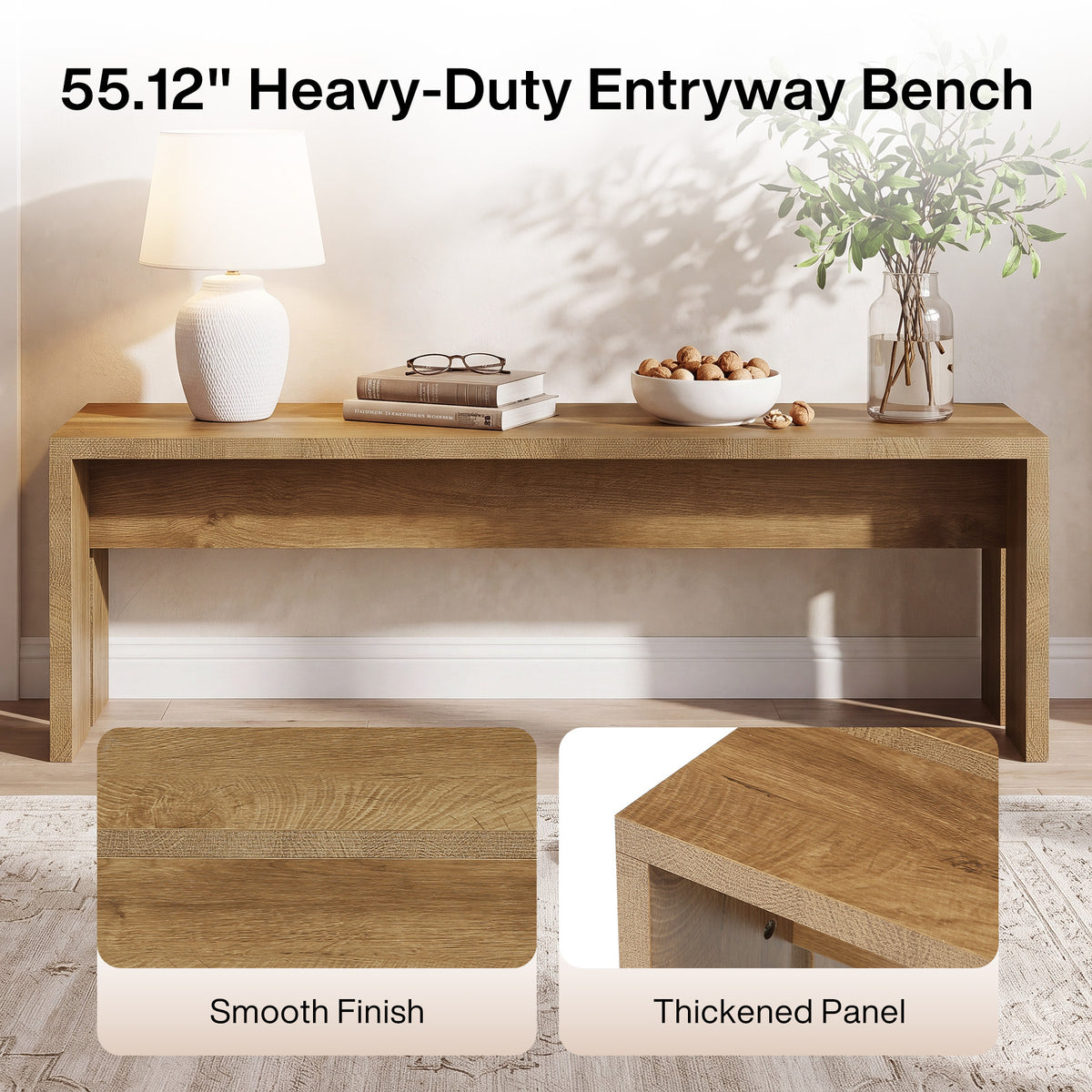 55" Entryway Bench, Modern Shoe Bench End of Bed Bench for Living Room, Bedroom