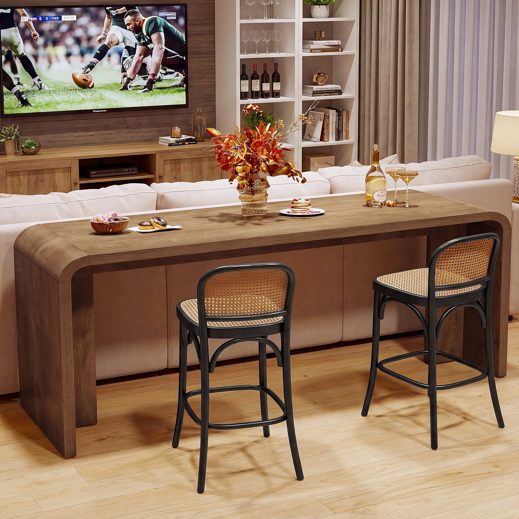 70.9" Long Bar Table, Narrow Counter Height Pub Table with Curved U-Shaped Base