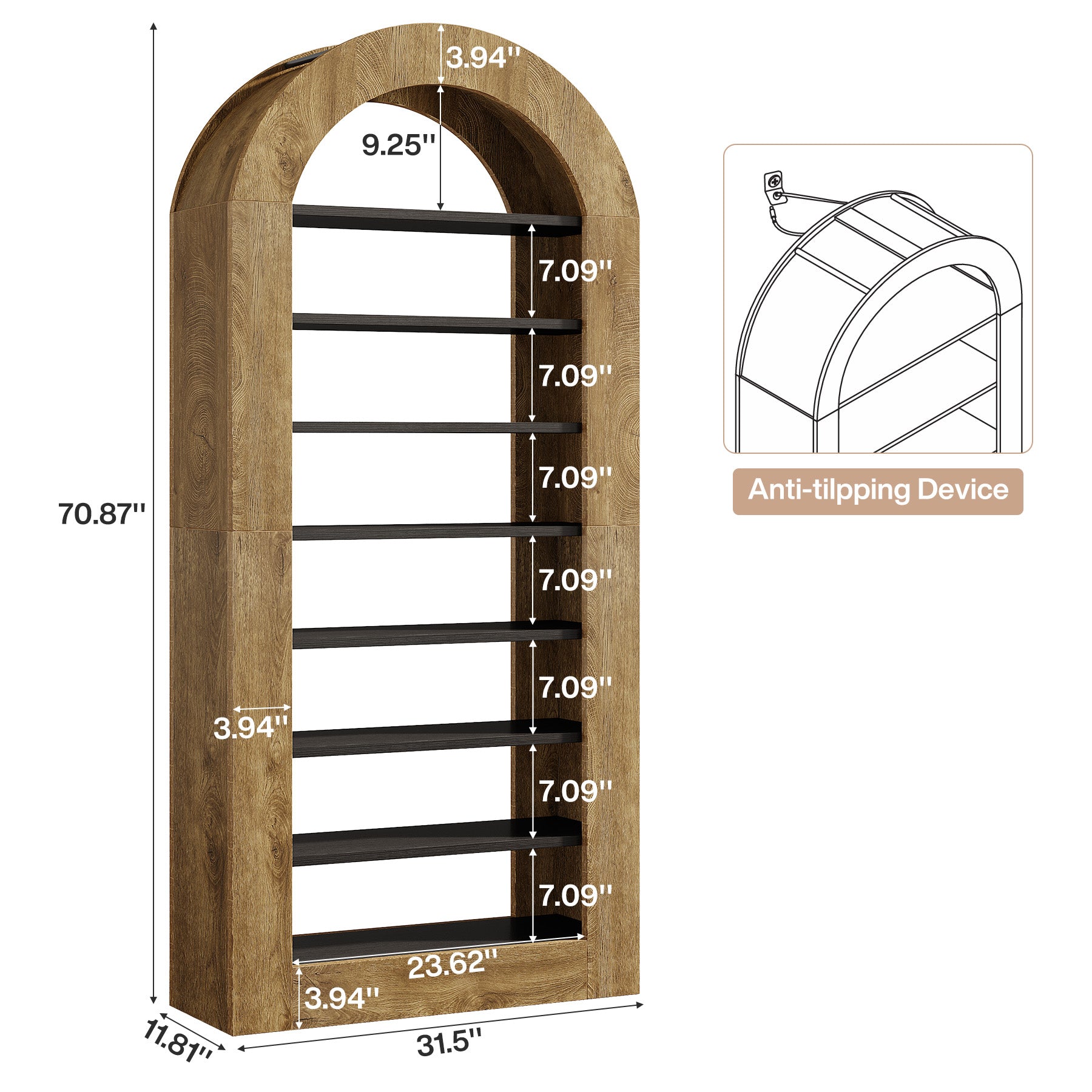 8-Tier Arched Shoe Rack, 70.9" Tall Freestanding Shoe Storage Organizer