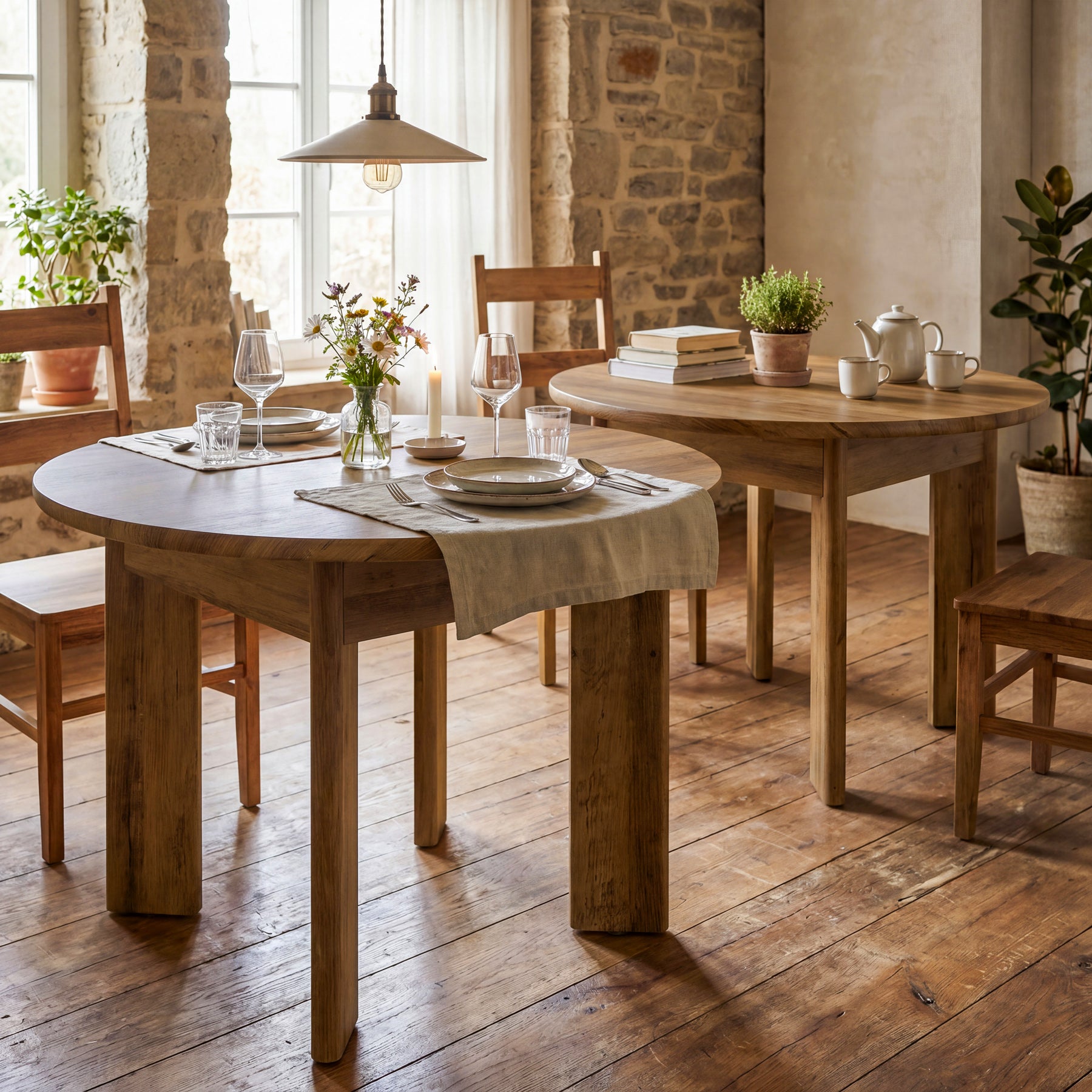 39" Round Dining Table for 4, Farmhouse Kitchen Table with Thick Pedestal Legs for Small Spaces