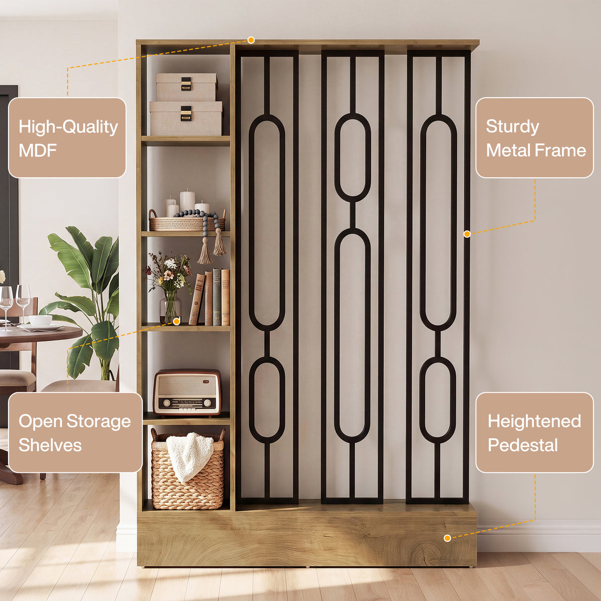 71" Room Divider with Open Storage Shelves, Freestanding Wall Partition Separation