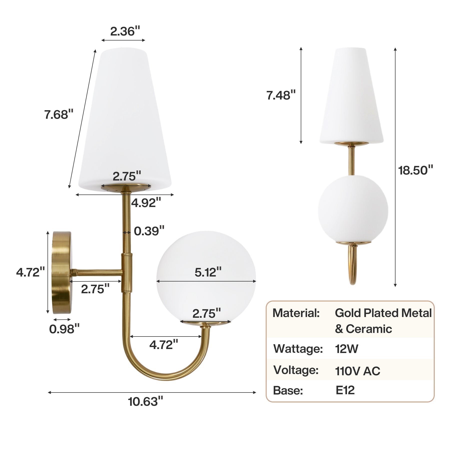 Double-Headed Wall Sconce, Elegant Wall Lamp Light Fixtures with Glass Shade