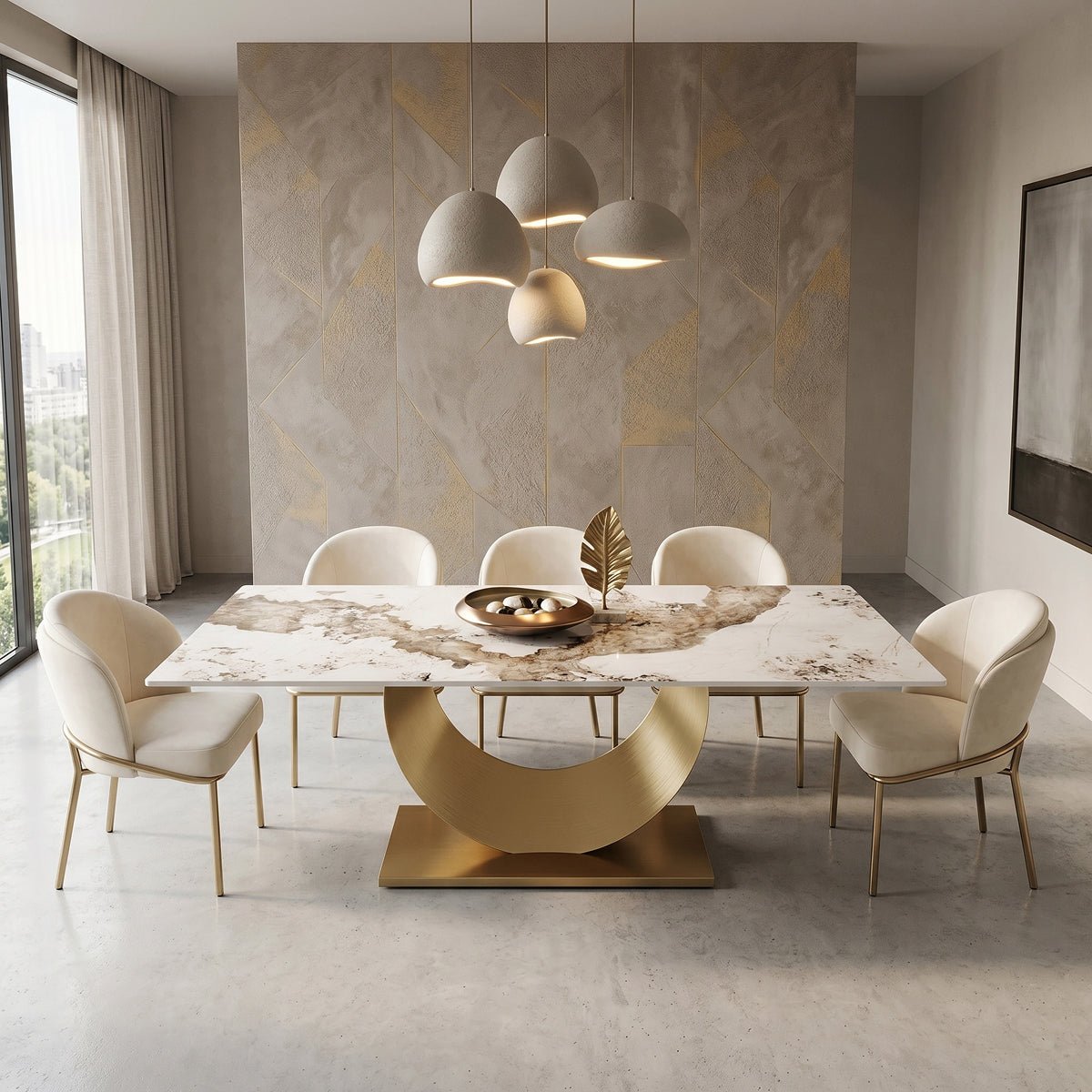 79" Sintered Stone Dining Table with Stainless Steel Pedestal for 8 people Tribesigns