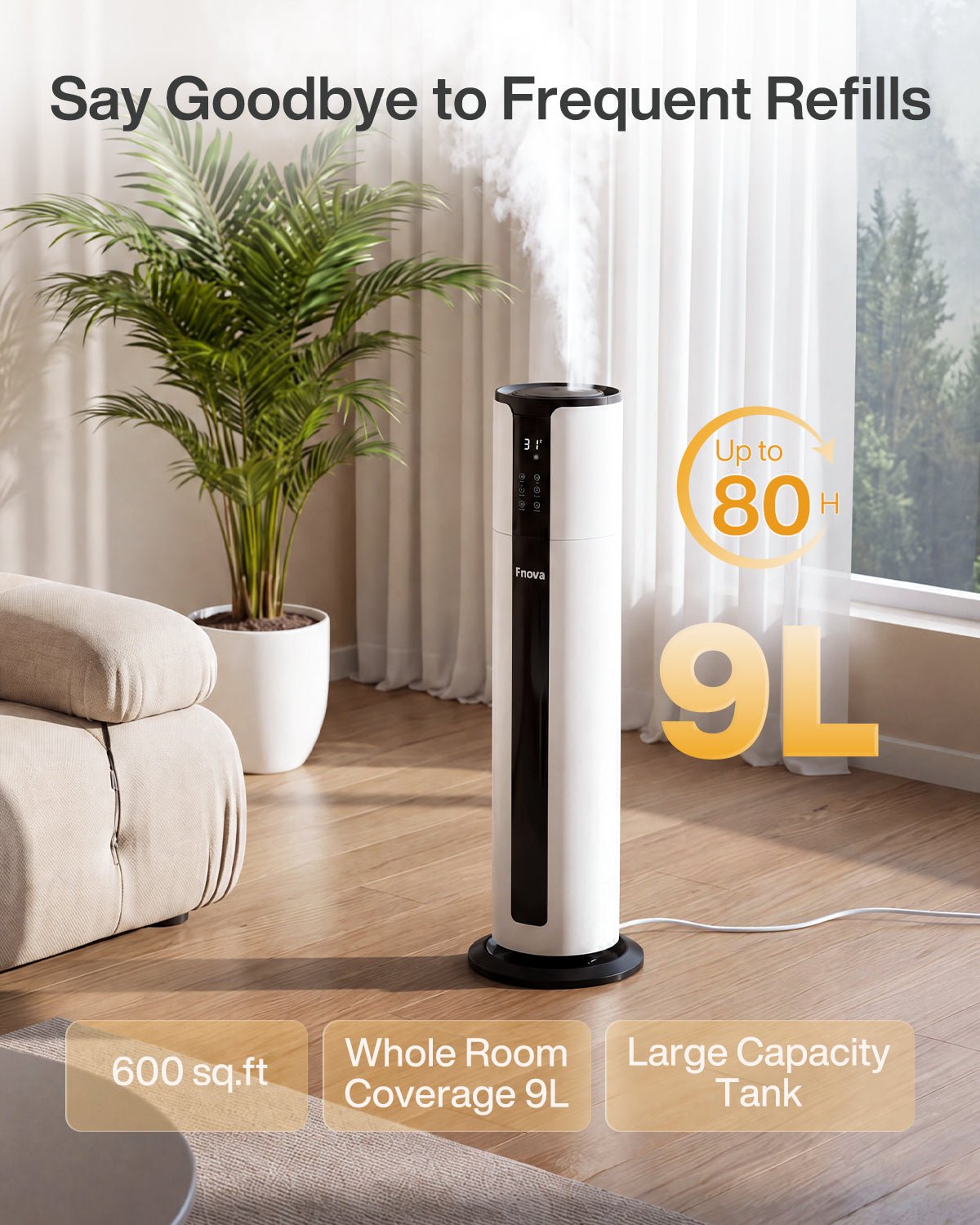 9L/2.38Gal Humidifiers For Large Room, Quiet Whole House Large Humidifier, Top Fill, Cover Up To 600ft²