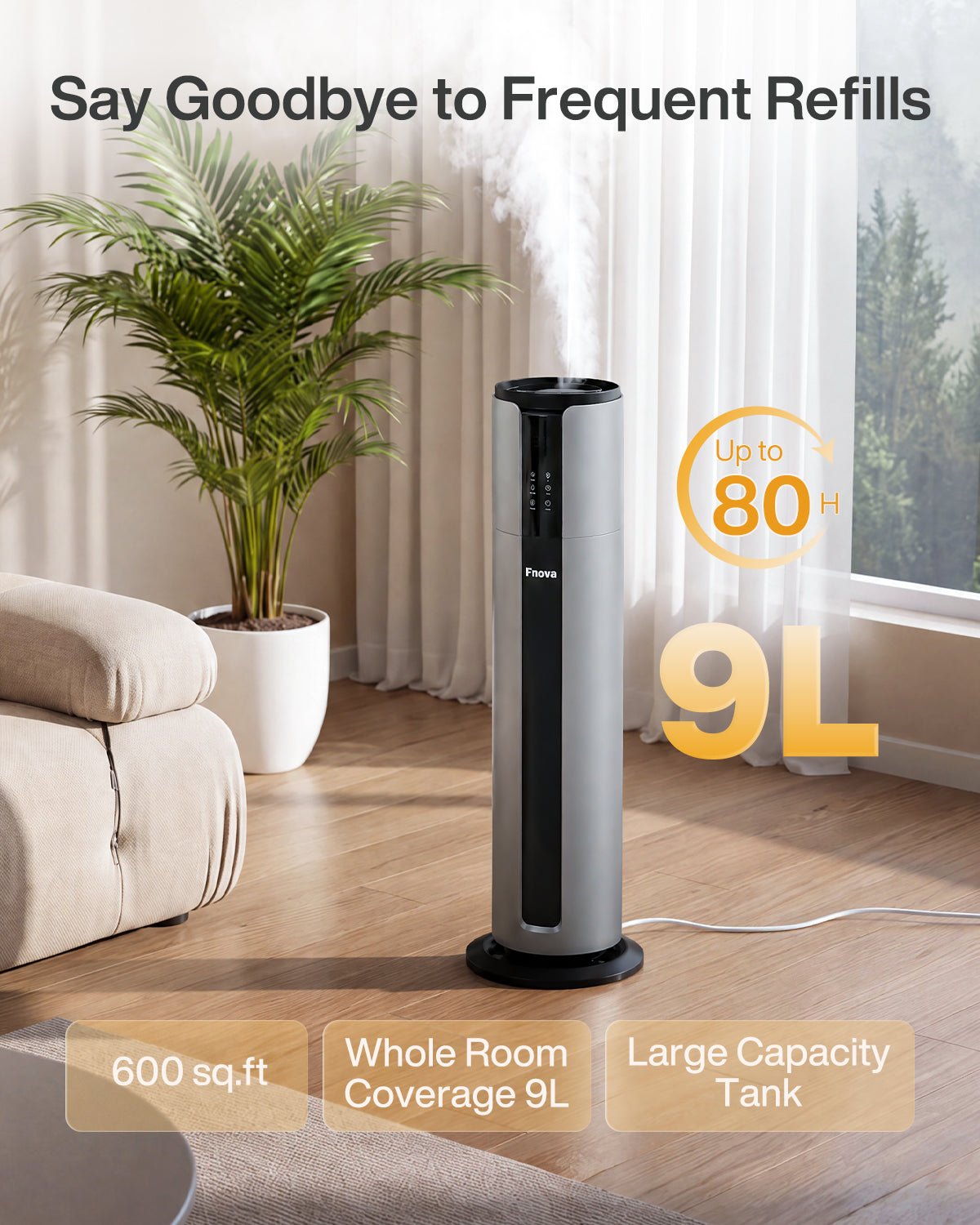 9L/2.38Gal Smart Humidifiers For Large Room, Cover Up To 600ft², APP & Remote Control
