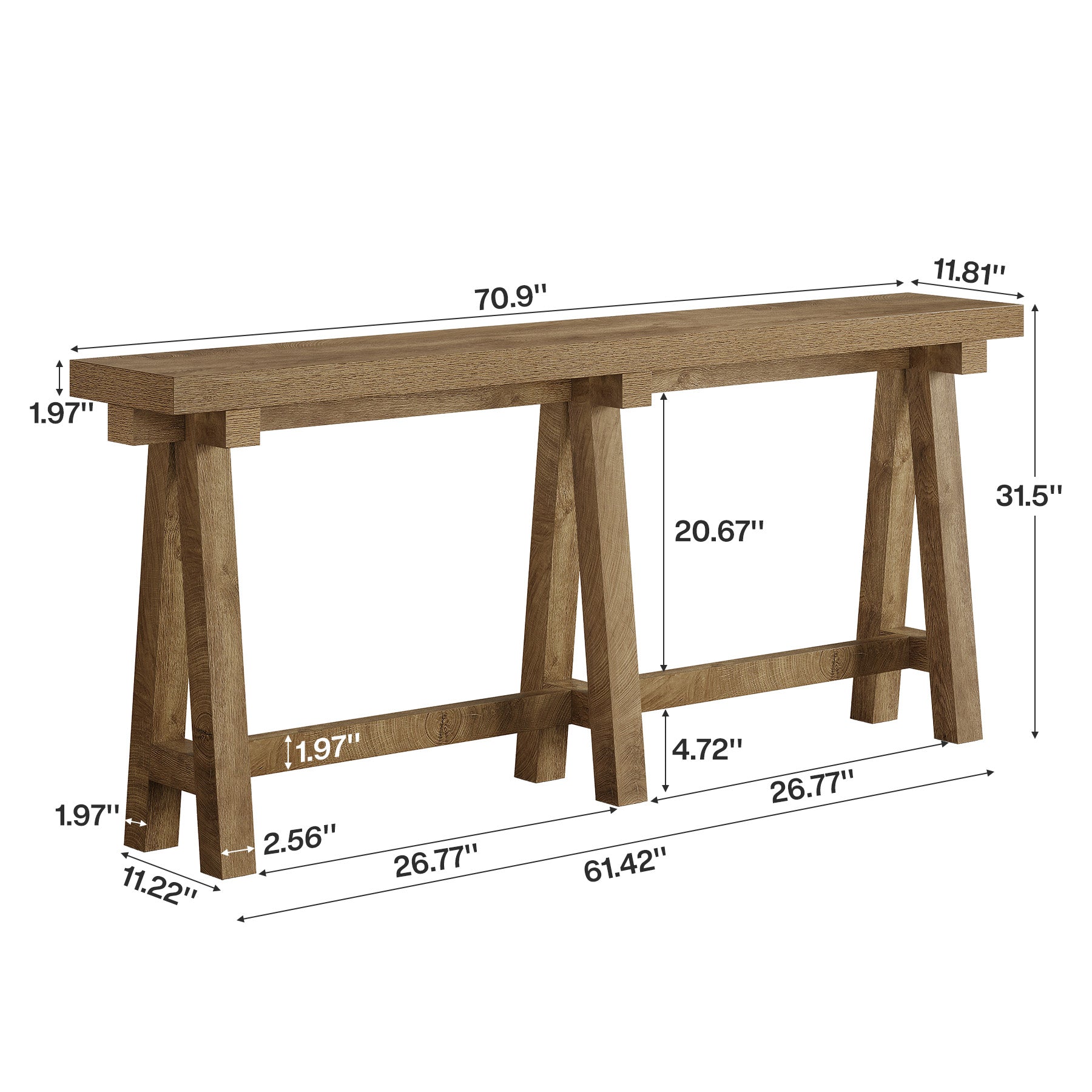 70.9" Farmhouse Console Table, Extra-Long Sofa Table with Open Storage for Entryway, Hallway & Behind Couch