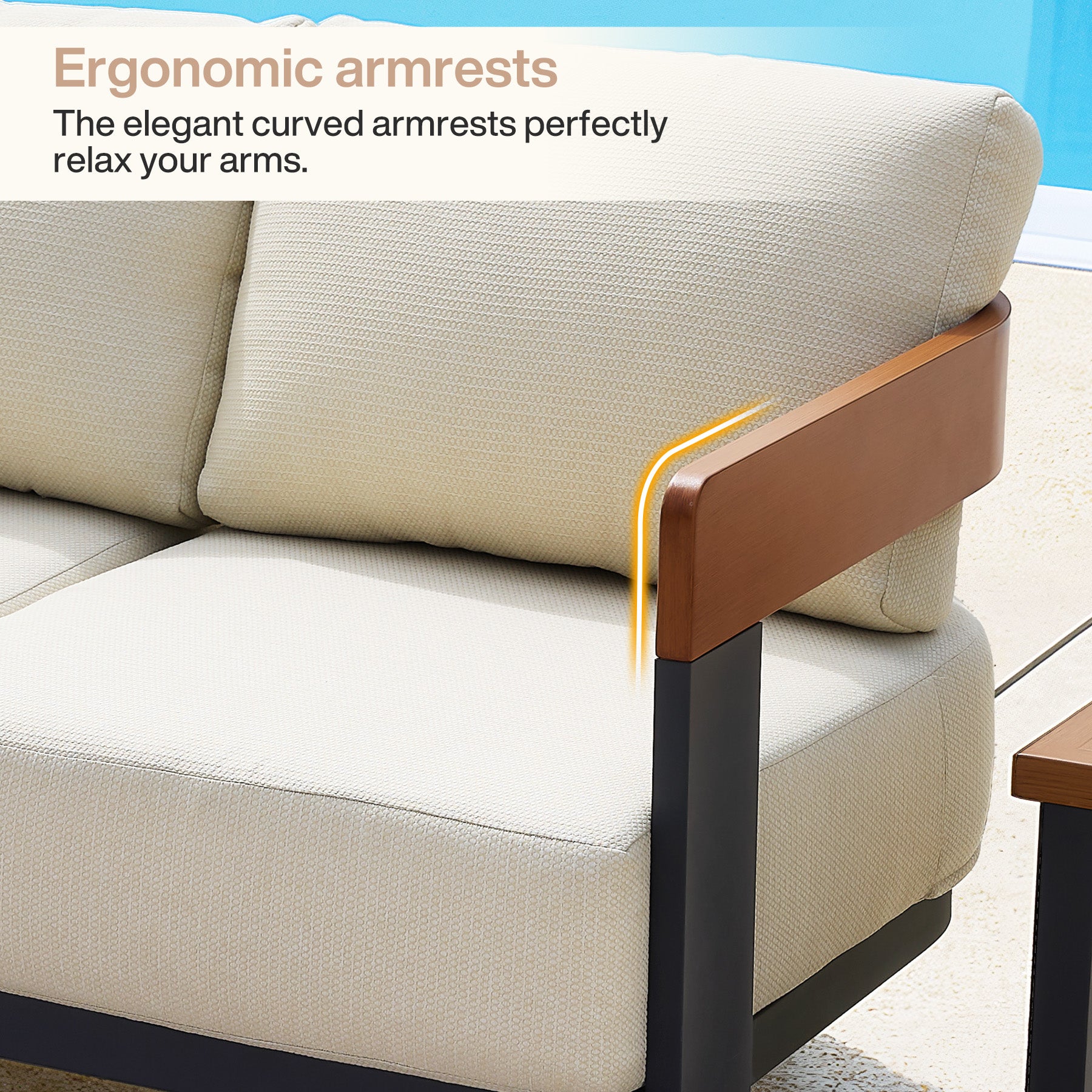 Patio Sofa Loveseat, Outdoor 2-Seater U-Shape Chair with Cushions