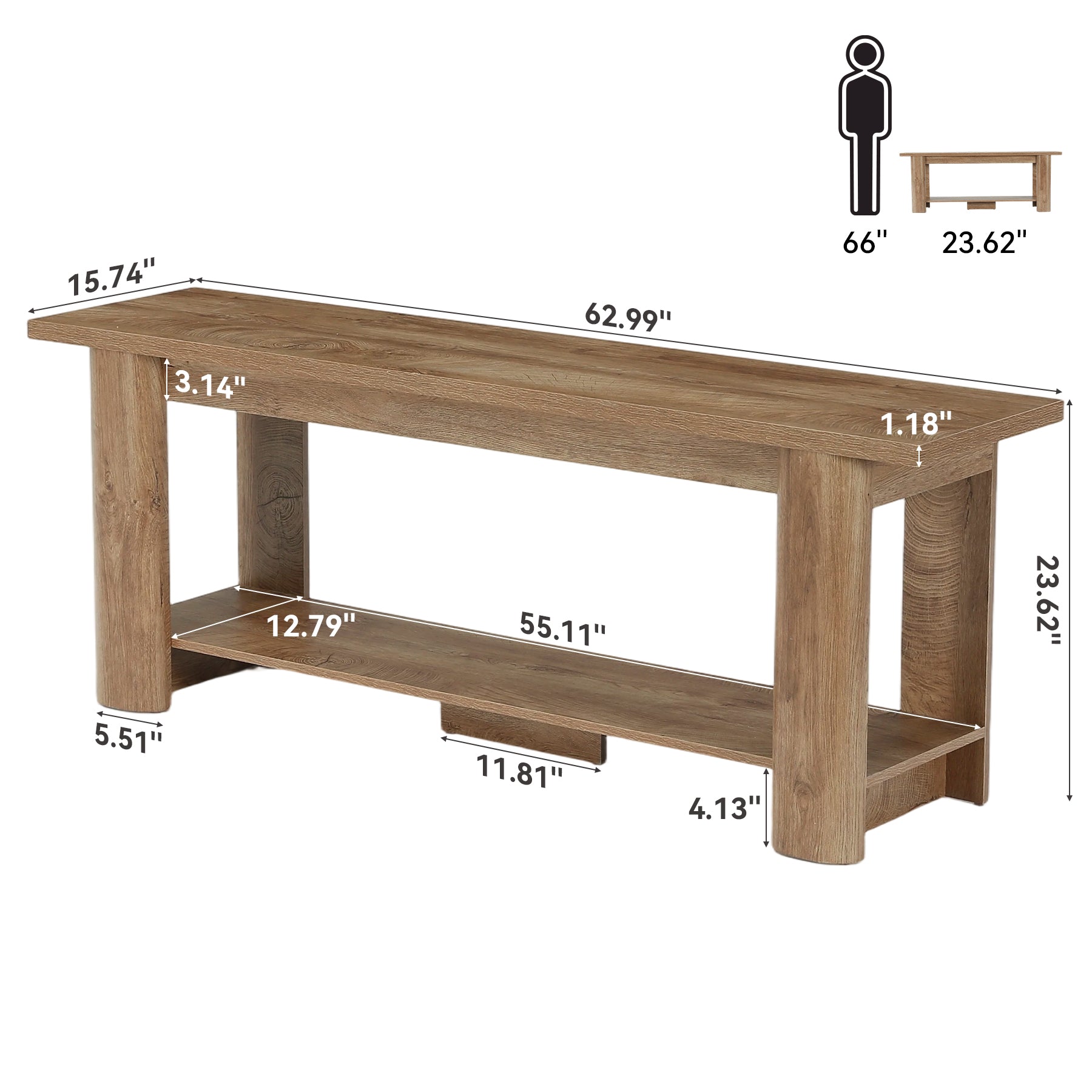 Farmhouse TV Stand for up to 65" TVs, Rustic Entertainment Center with 2-Tier Open Storage