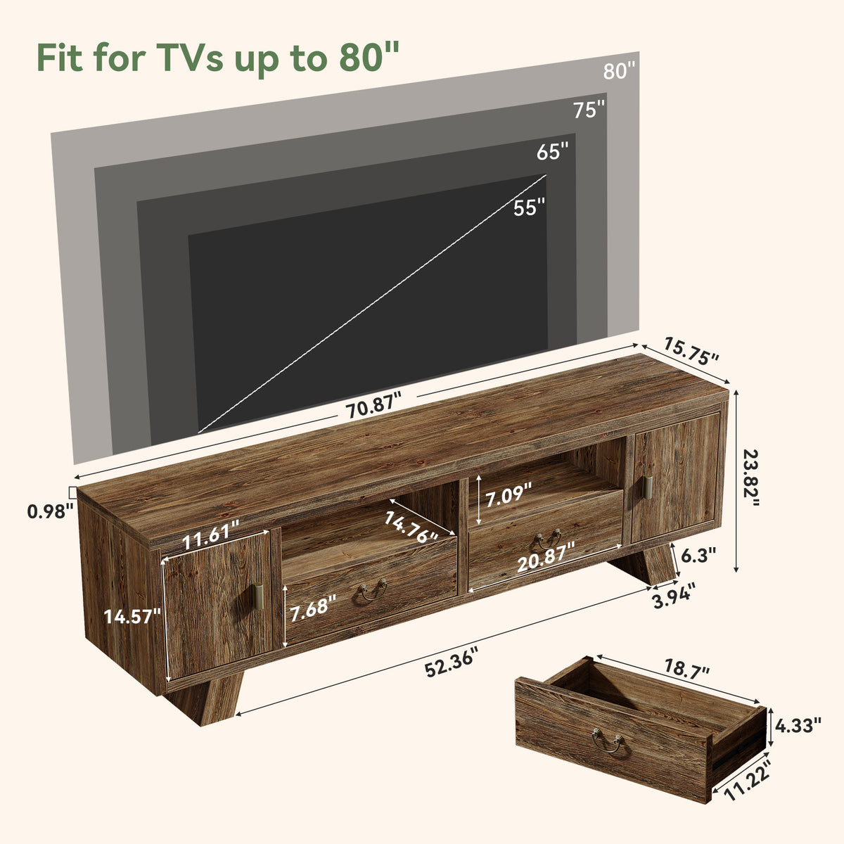 71" Farmhouse Solid Wood TV Stand for TVs Up to 80", Media Console with Storage
