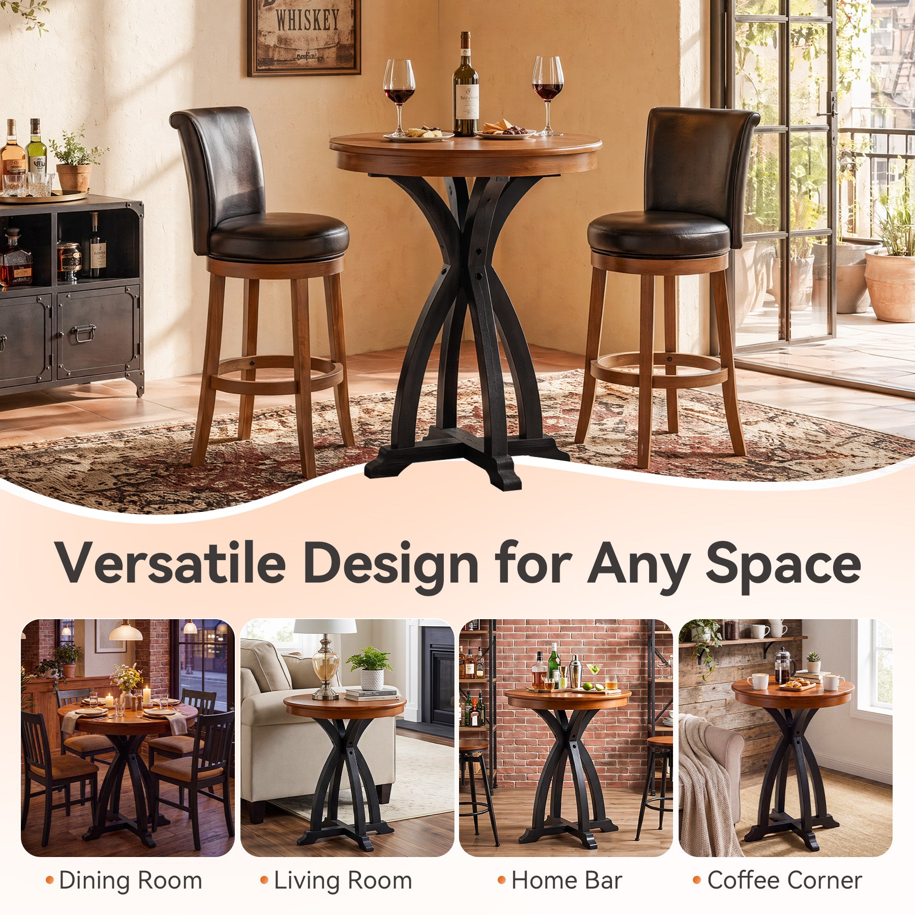 31.5" Solid Wood Bar Table, Vintage Round High Top Pub Table for Home Bar(Only Table)