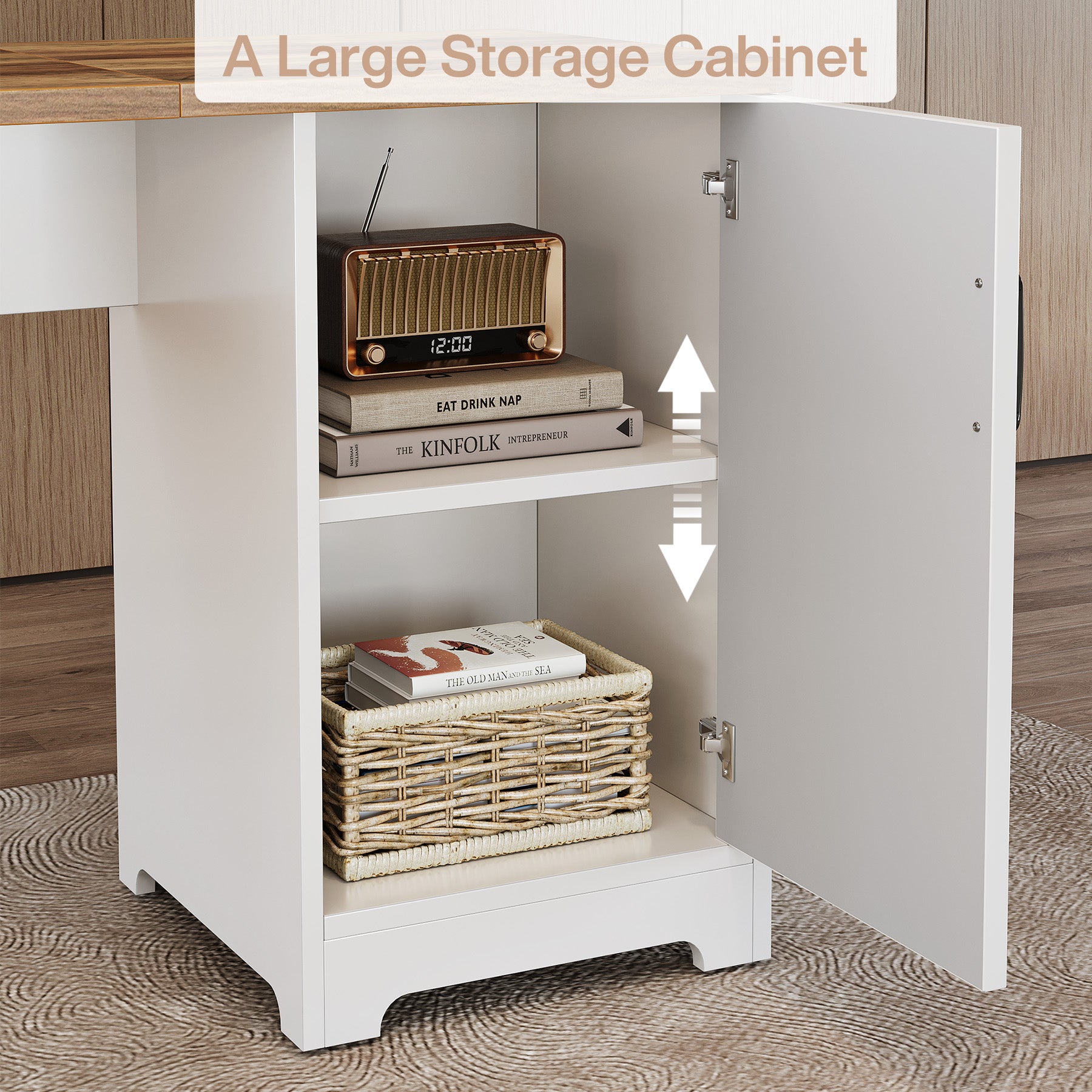 L-Shaped Executive Desk, 59" Computer Desk with Drawers & Power Outlets