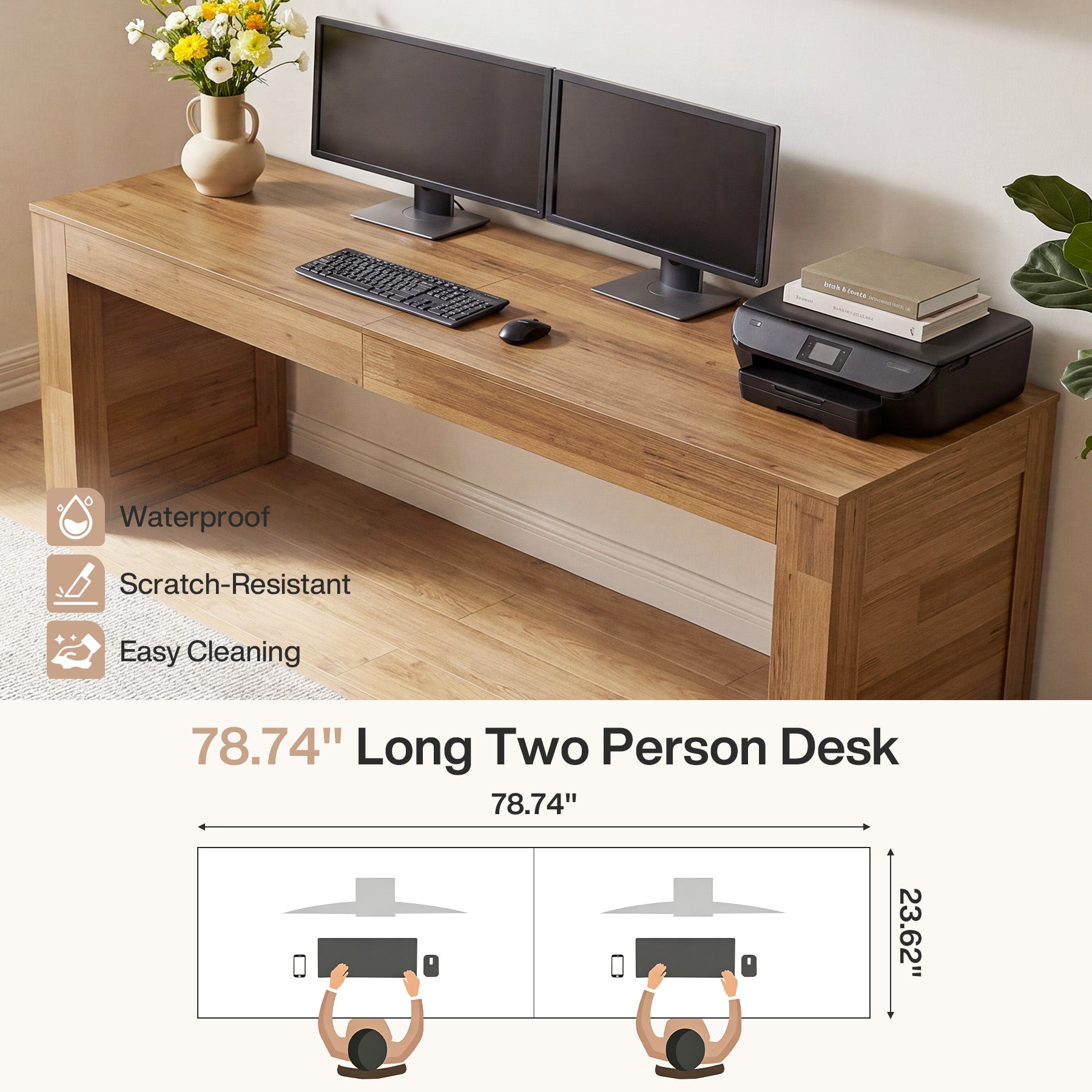 78.74" Two-Person Desk, Double Computer Desk Writing Table for Home Office