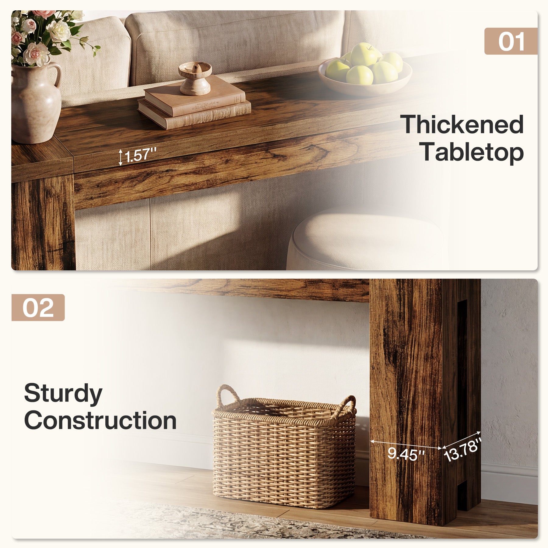 86.6" Long Console Table, Farmhouse Entryway Sofa Table Behind Couch for Hallway