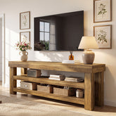 71" TV Stand for 85" TVs, Farmhouse Entertainment Center, 2-Tier Slatted Shelves 3