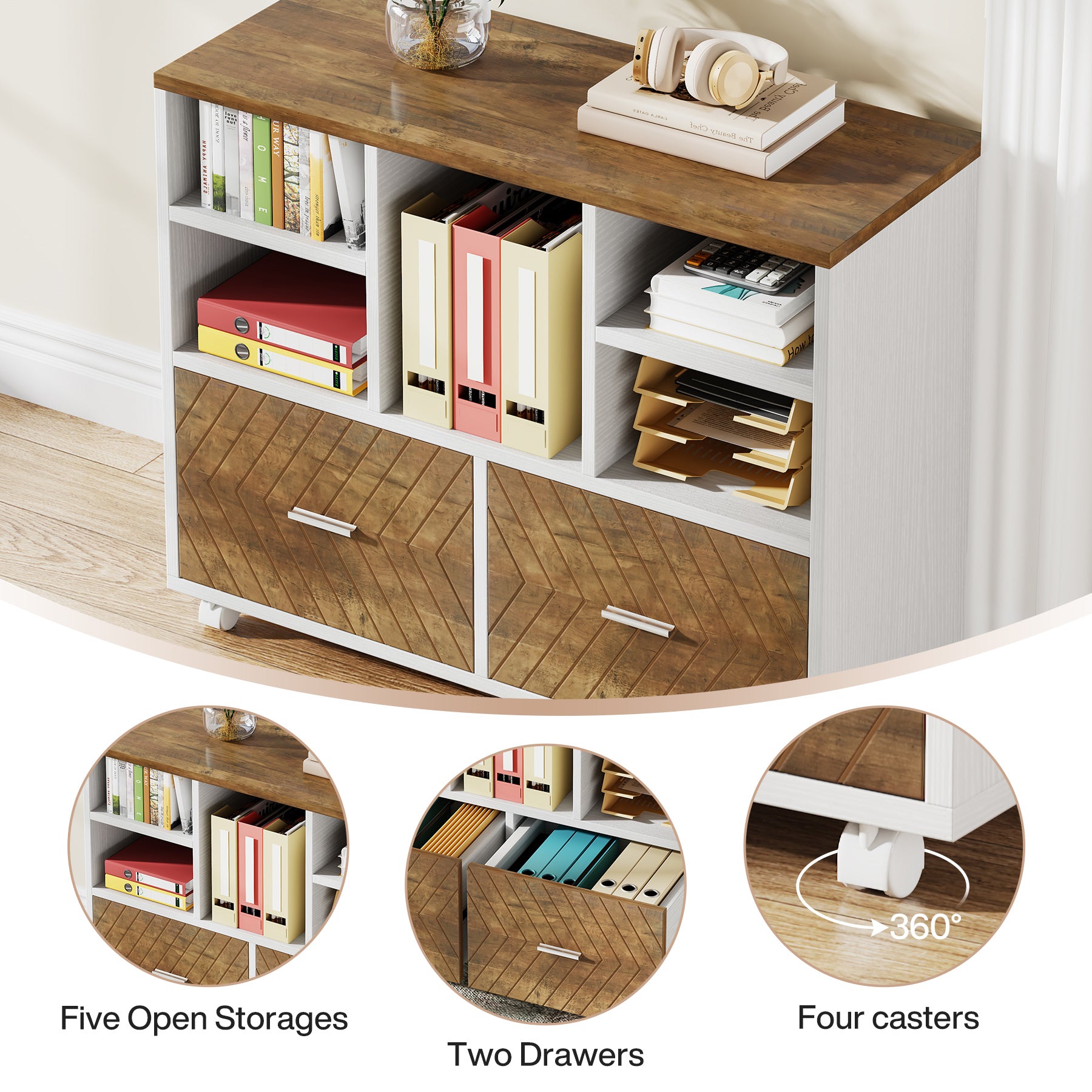 2-Drawer File Cabinet, Mobile Lateral Filing Cabinet with Shelves