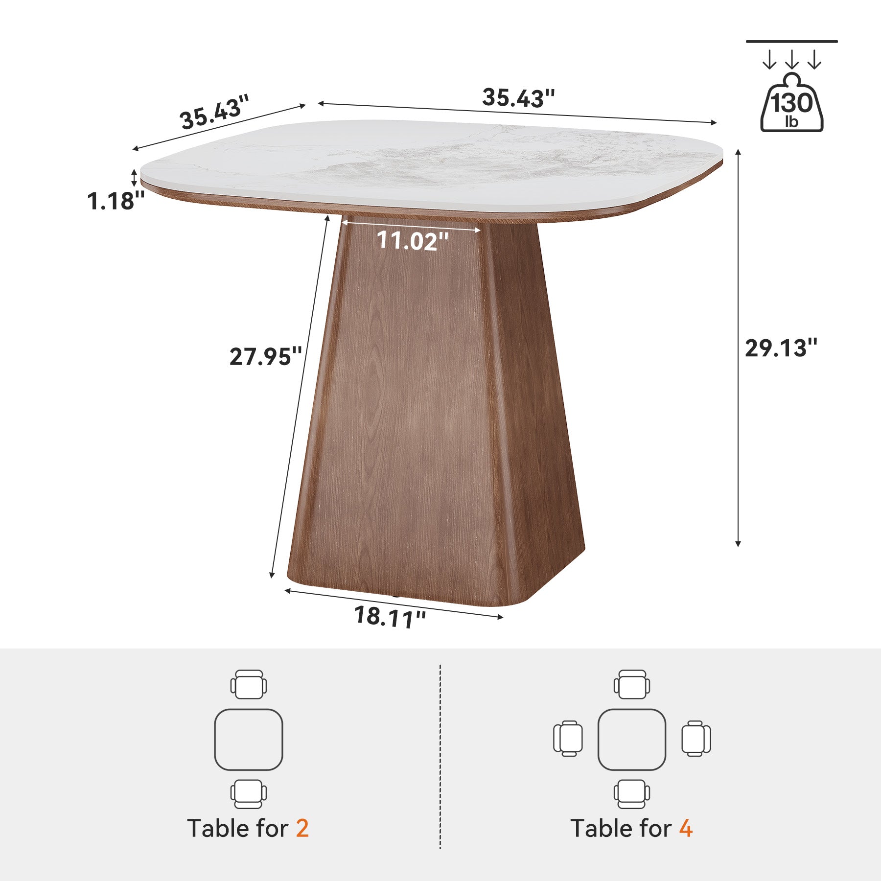 35.4" Conference Table with Sintered Stone Top, Small Square Meeting Table, Solid Wood Base