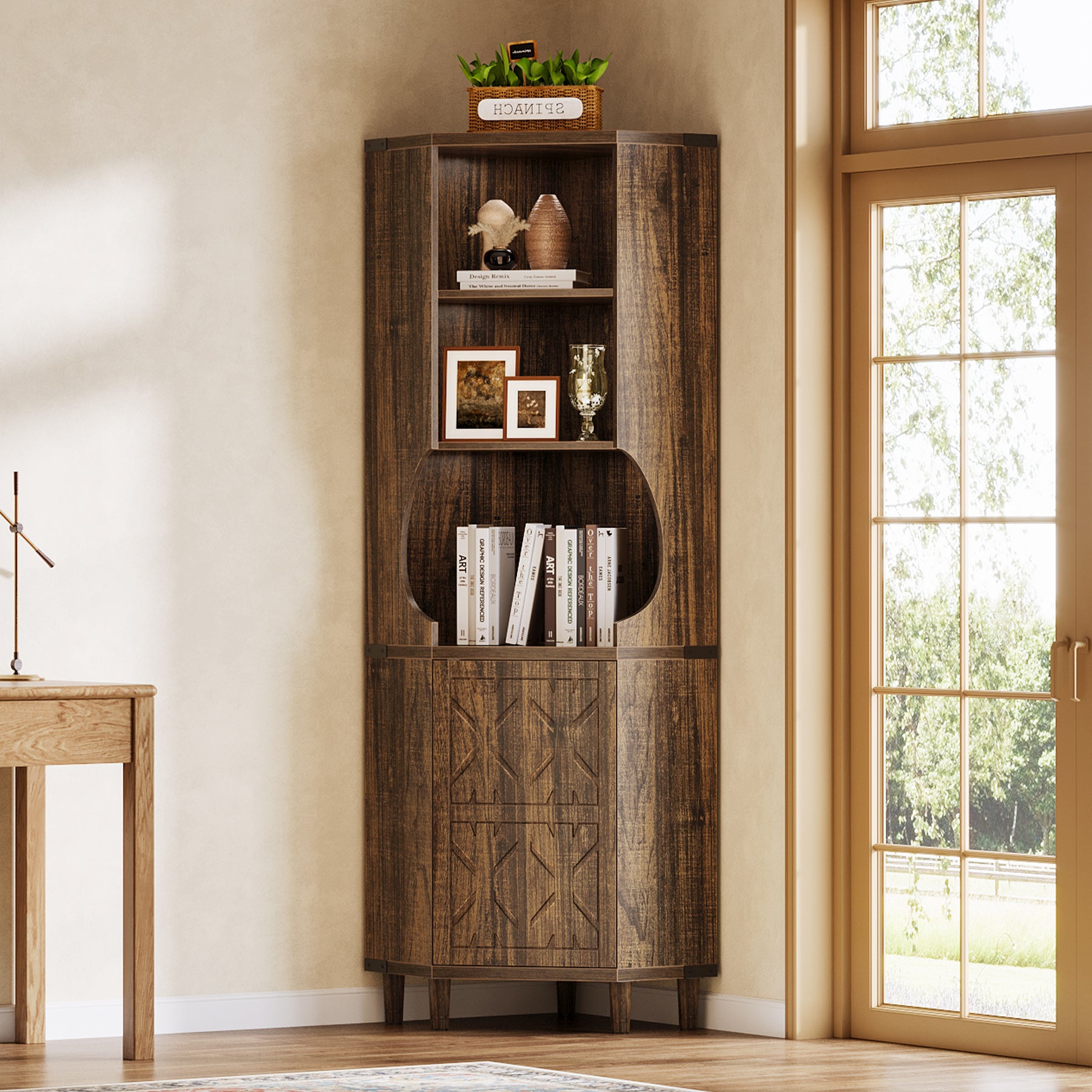 69.29" Corner Cabinet, Kitchen Pantry with Doors and Adjustable Shelves