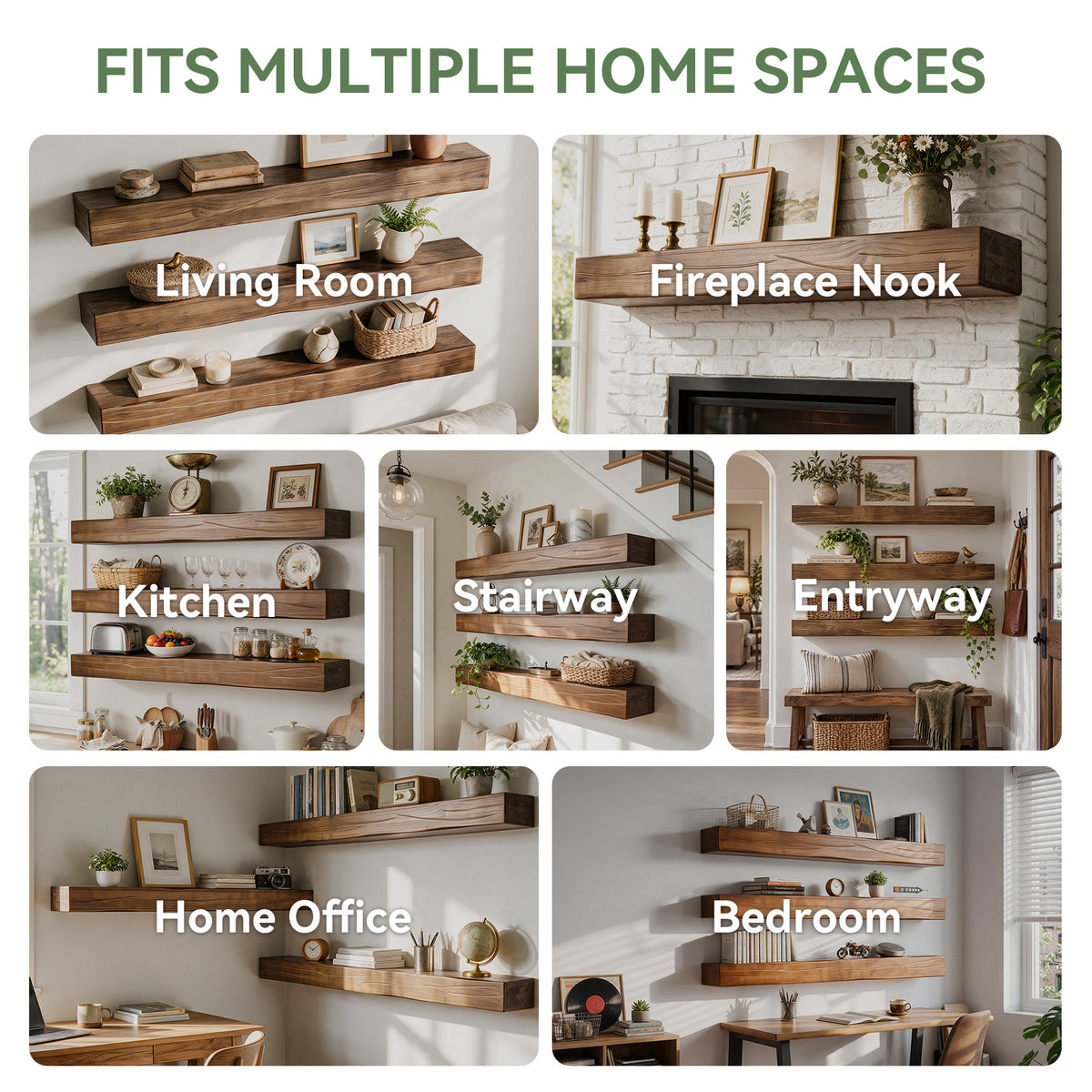 47.2" Solid Wood Floating Shelves for Wall, Set of 3, Embossed Texture, Easy 4-Step Assembly