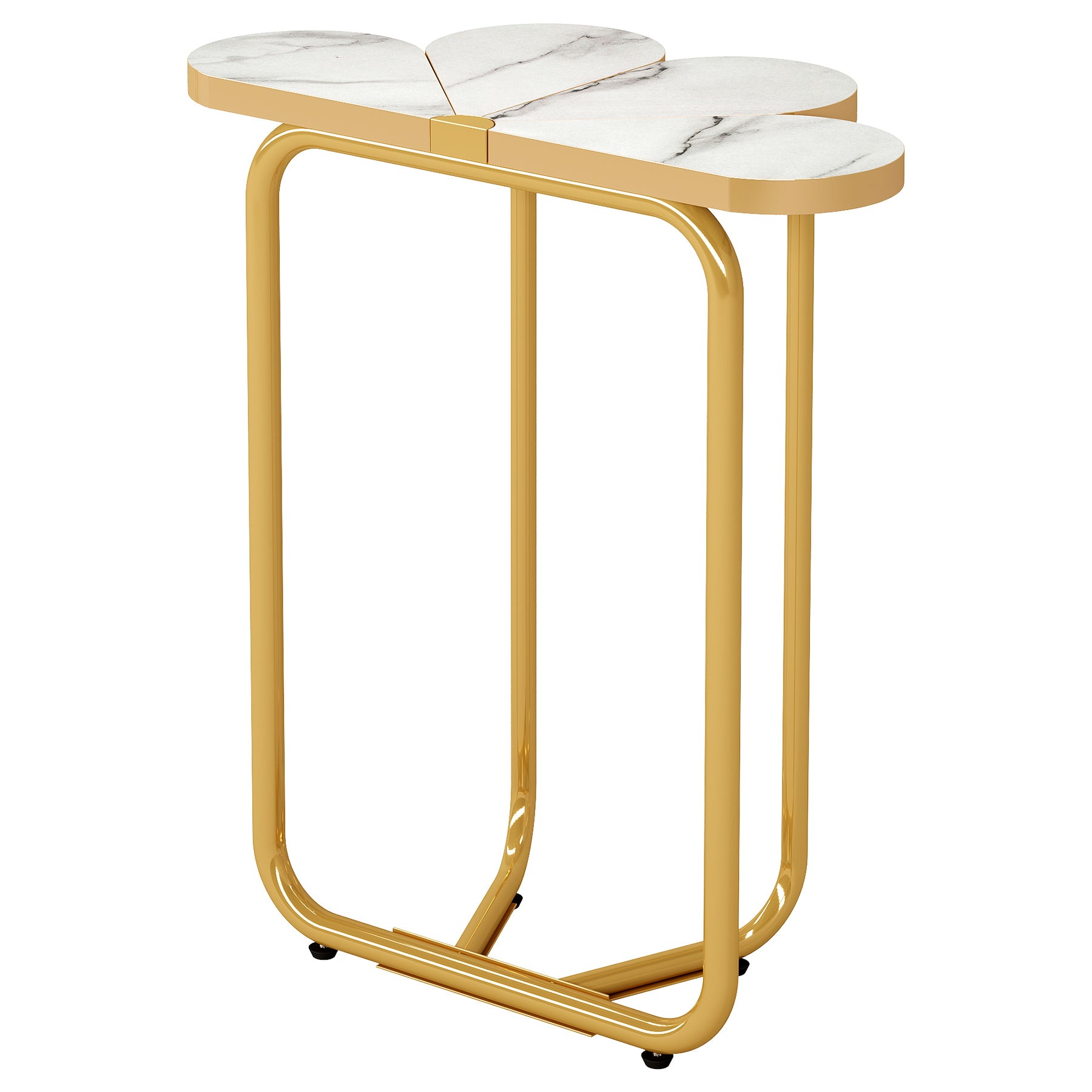 Half-Flower End Table, Faux Marble Side Table with Gold Frame
