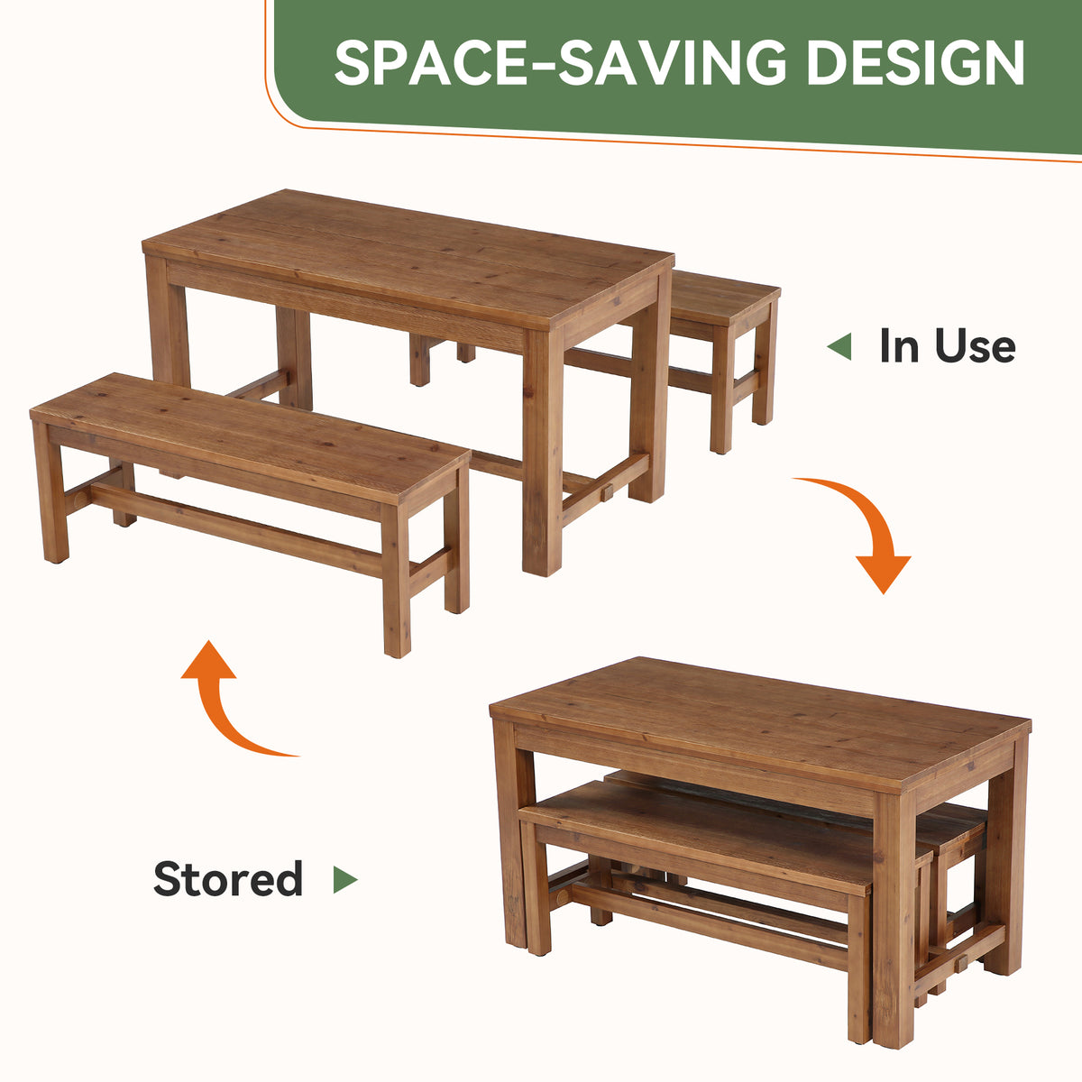 55" Solid Wood Dining Table Set with 2 Benches, 3-Piece Kitchen Table Set for 4-6