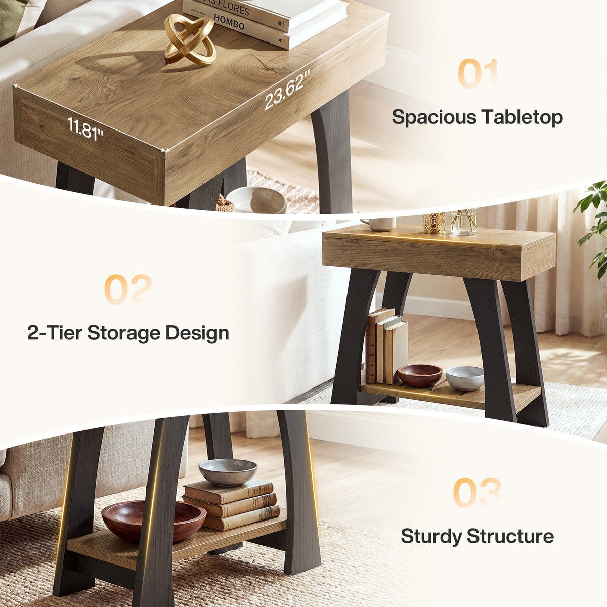 2-Tier Narrow Side Table, Slim End Table for Small Spaces, Living Room