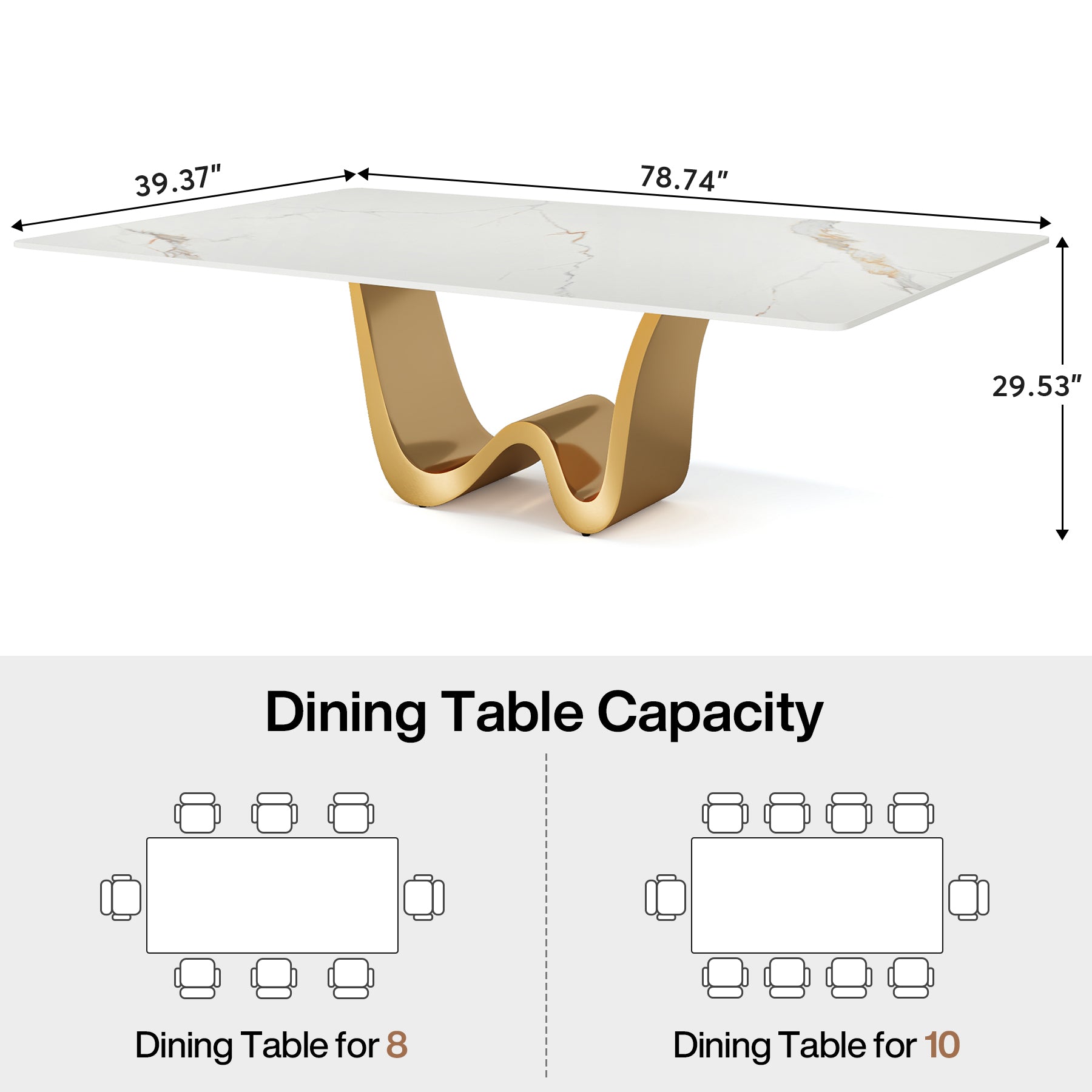 79" Rectangle Sintered Stone Dining Table for 8 Seaters, Stainless Steel Pedestal (Base only)