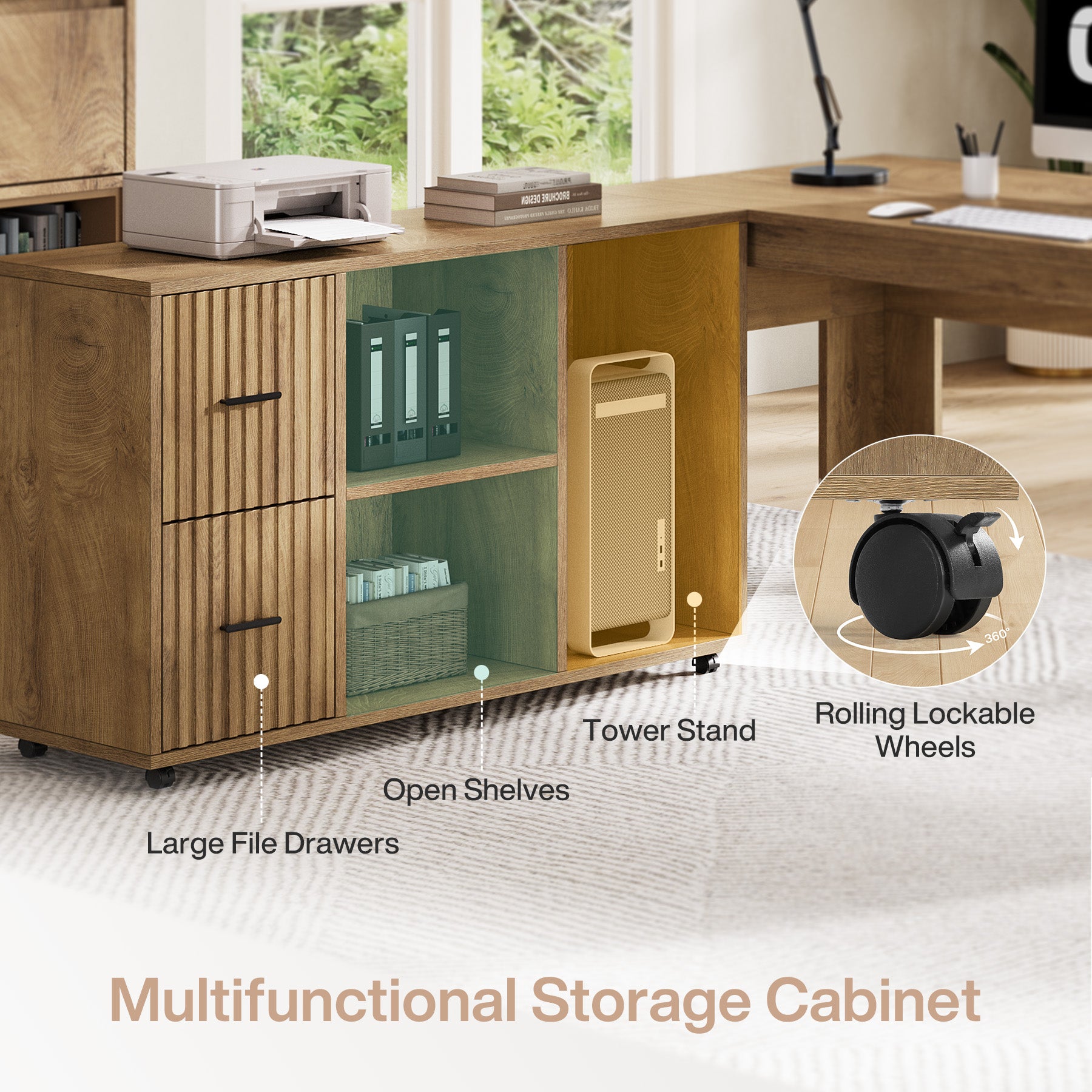 Reversible L-Shaped Executive Desk, 63" Computer Desk with Mobile File Cabinet for Home Office
