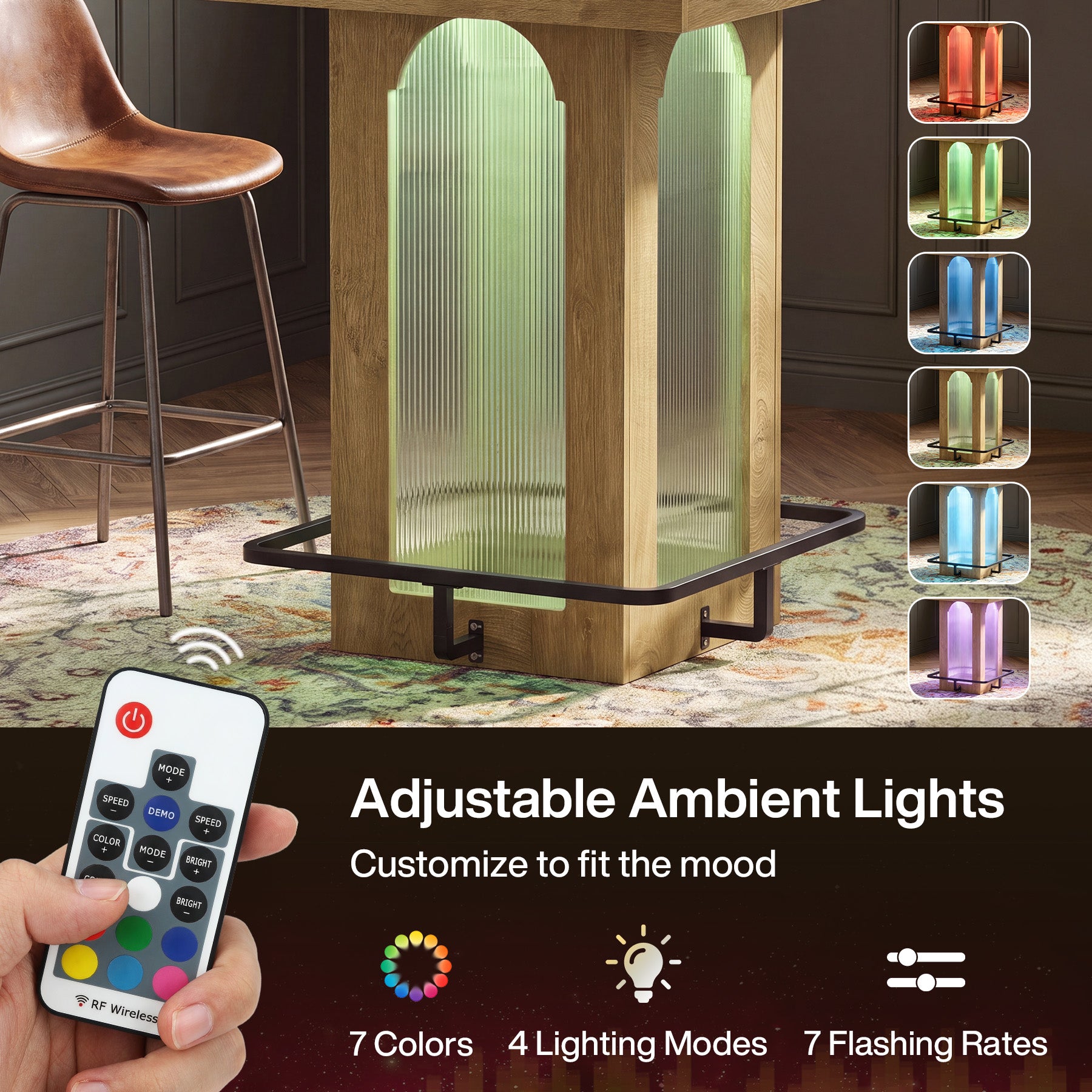 31.5" Square Bar Table, High Top Cocktail Pub Table with Led Lights for 2-4 People