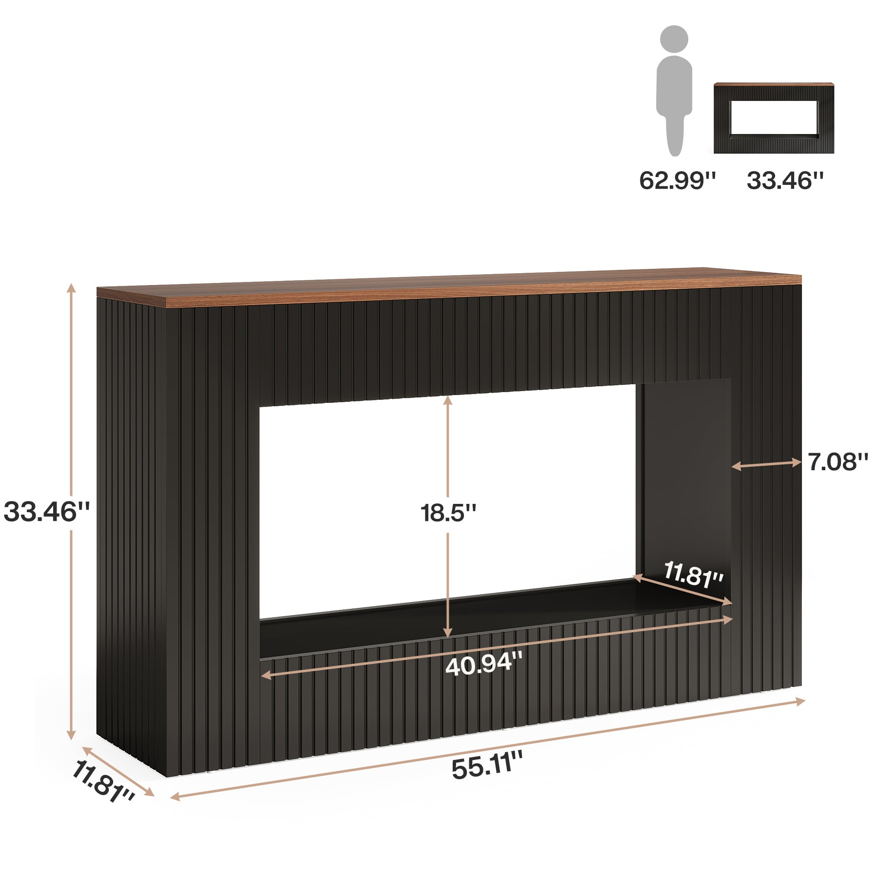 55" Console Table, Wood Entryway Table Sofa Table with Storage