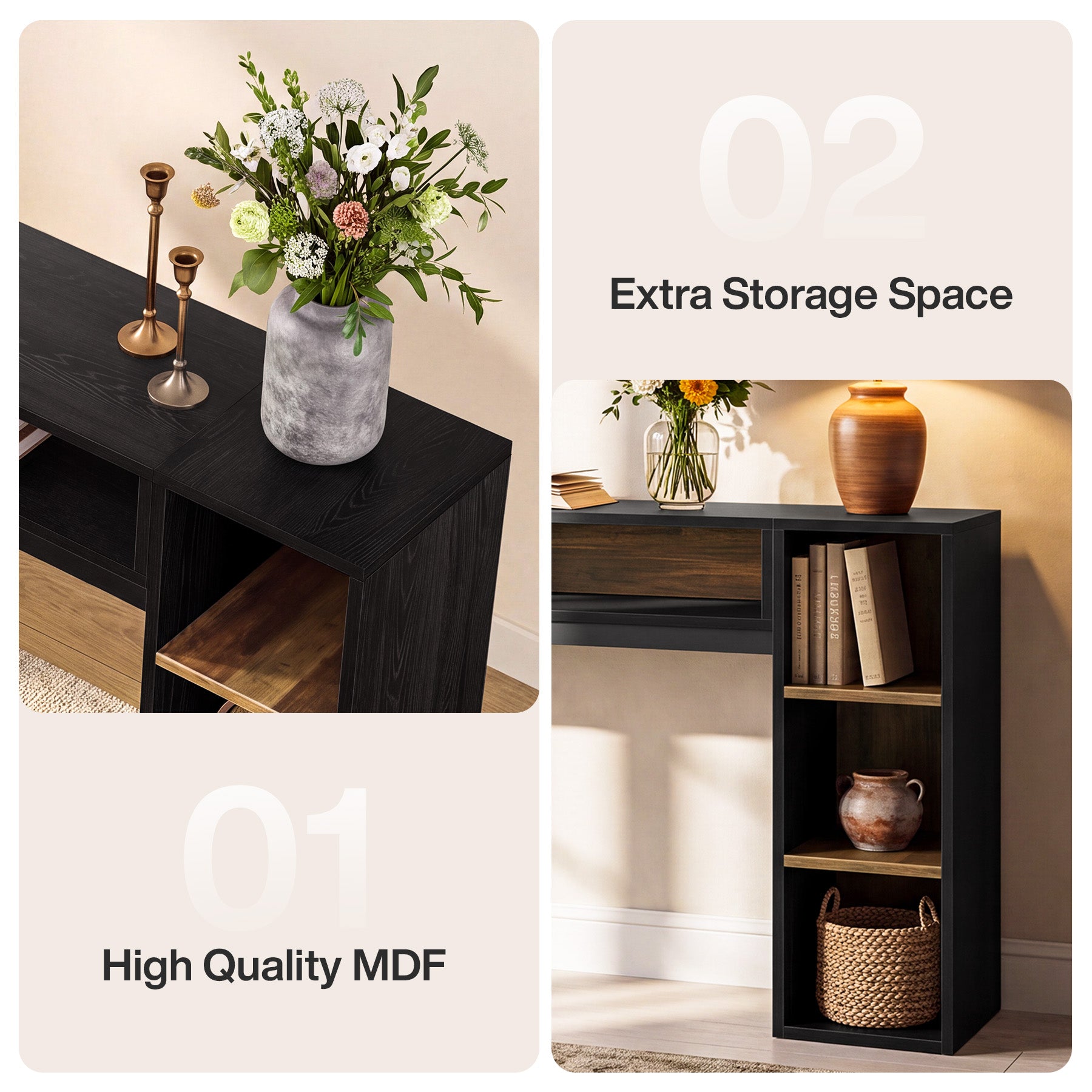 86.61" Console Table, Narrow Entryway Table with Open Storage Shelf for Hallway, Living Room