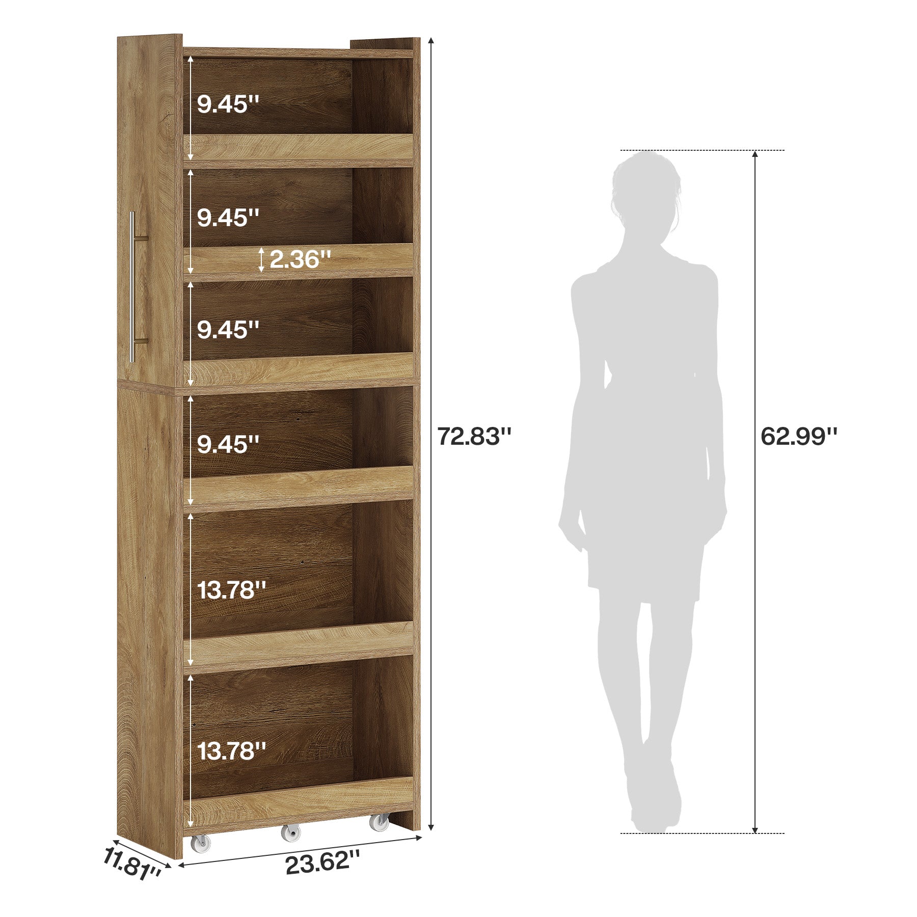 72.83" Slim Storage Cart with Wheels, 6-Tier Narrow Rolling Utility Pantry Cart for Kitchen