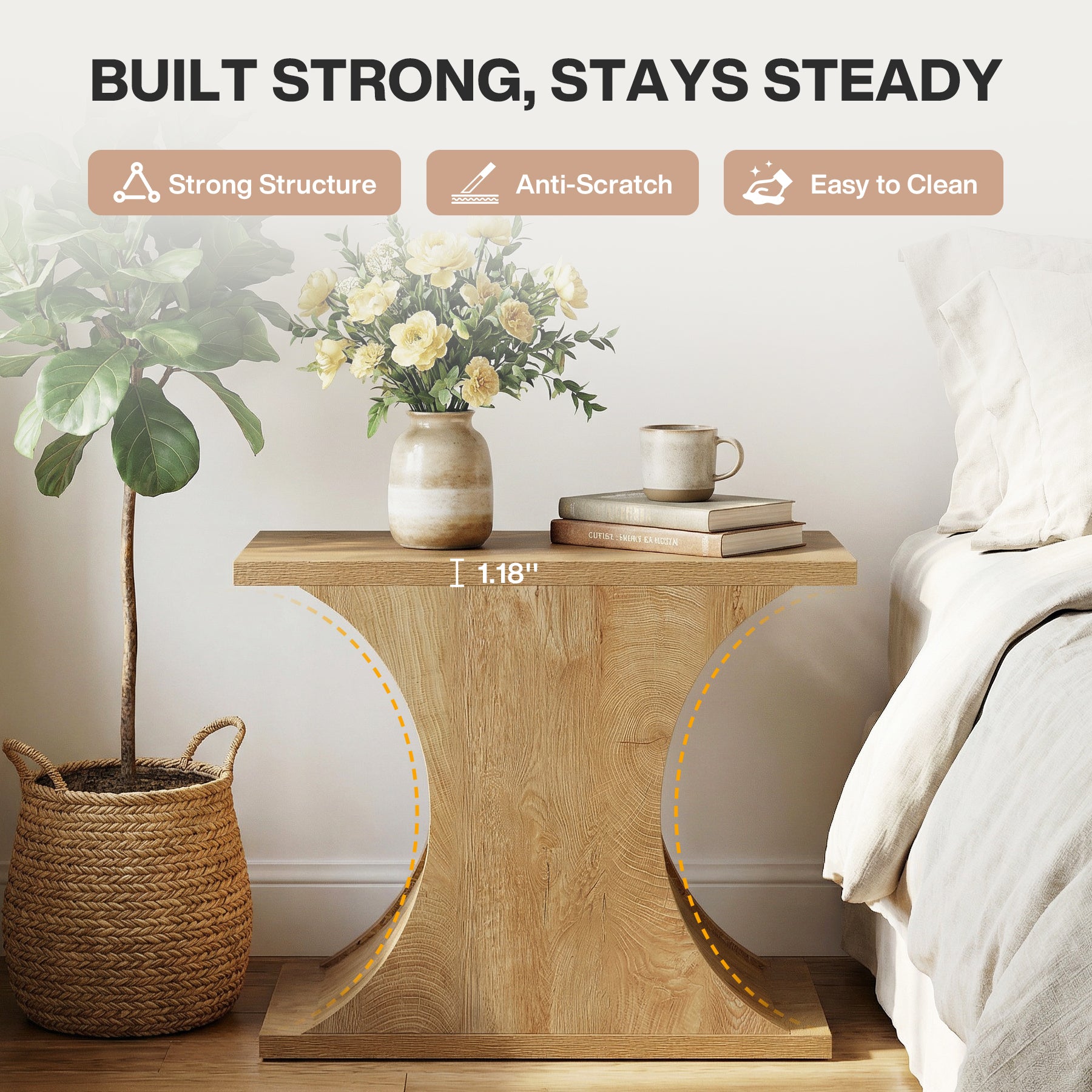 31.5" Nightstand, Narrow Bedside Table with Hourglass Base