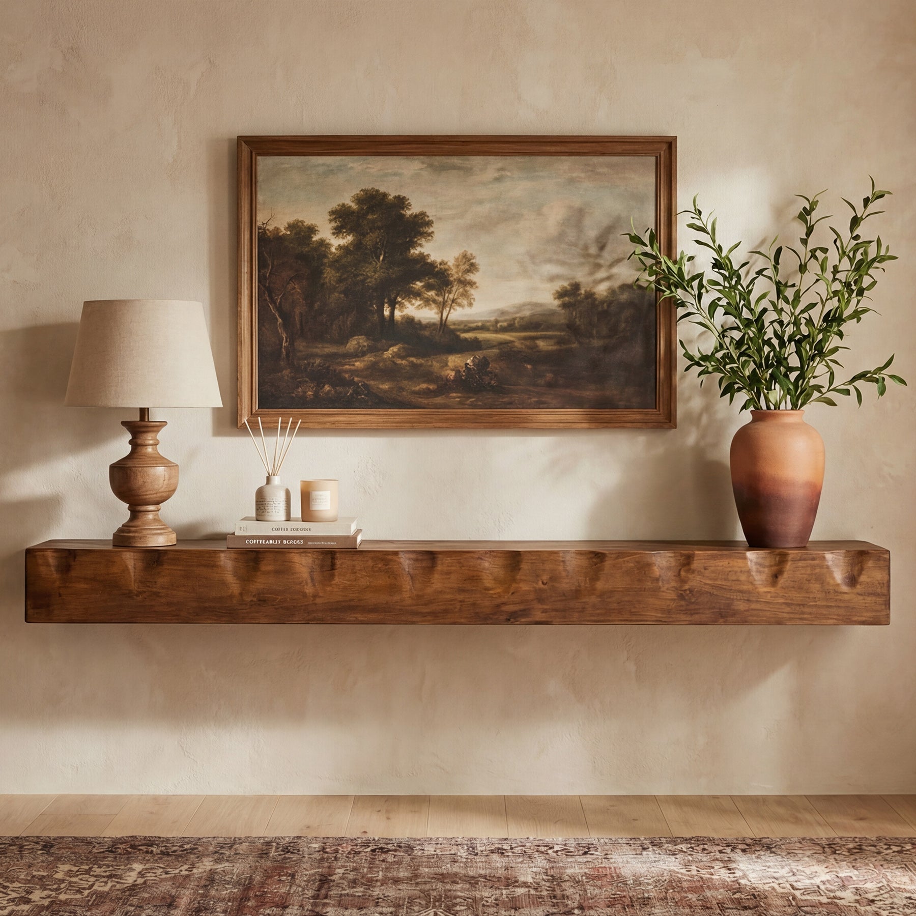 Solid Wood Floating TV Stand, 63" Wall Media Shelf for TVs Up to 75"