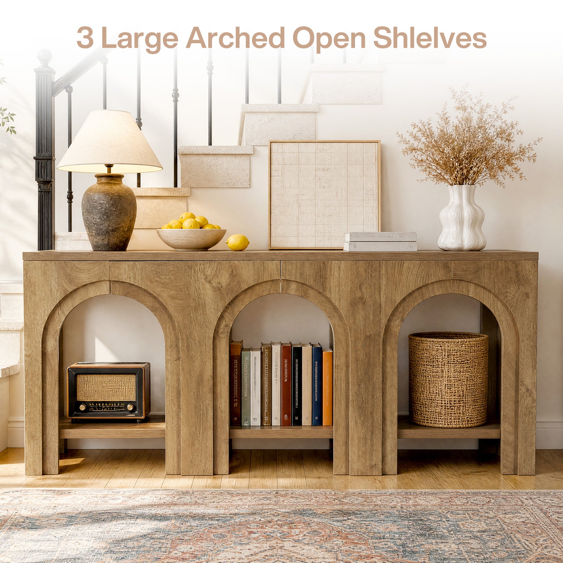 63" Arched Console Table, 2-Tier Narrow Sofa Table for Entryway, Living Room