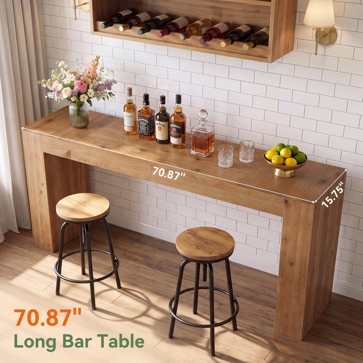 70.9" Solid Wood Bar Table, Farmhouse Rectangular Counter Height Table