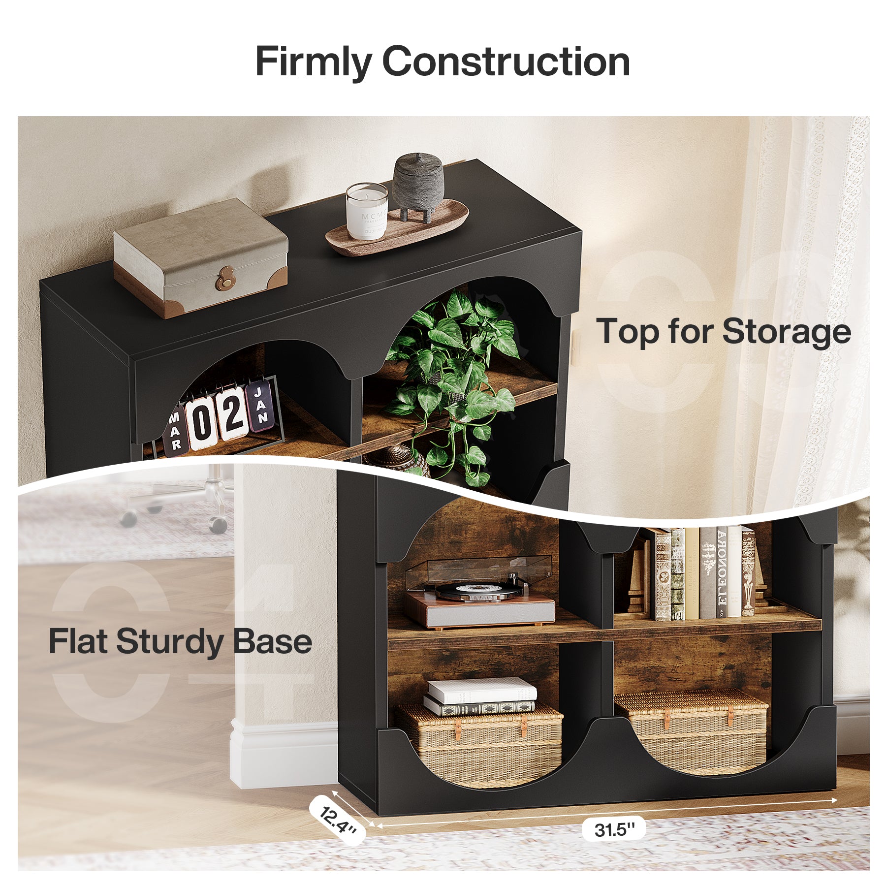 70.8" Bookshelf, 6-Tier Freestanding Bookcase with Half Round Edges