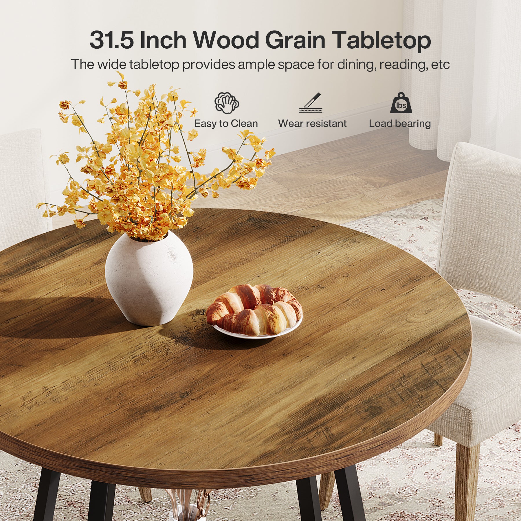 31.5" Round Dining Table, Small Kitchen Table with Open Shelves for 2 Tribesigns