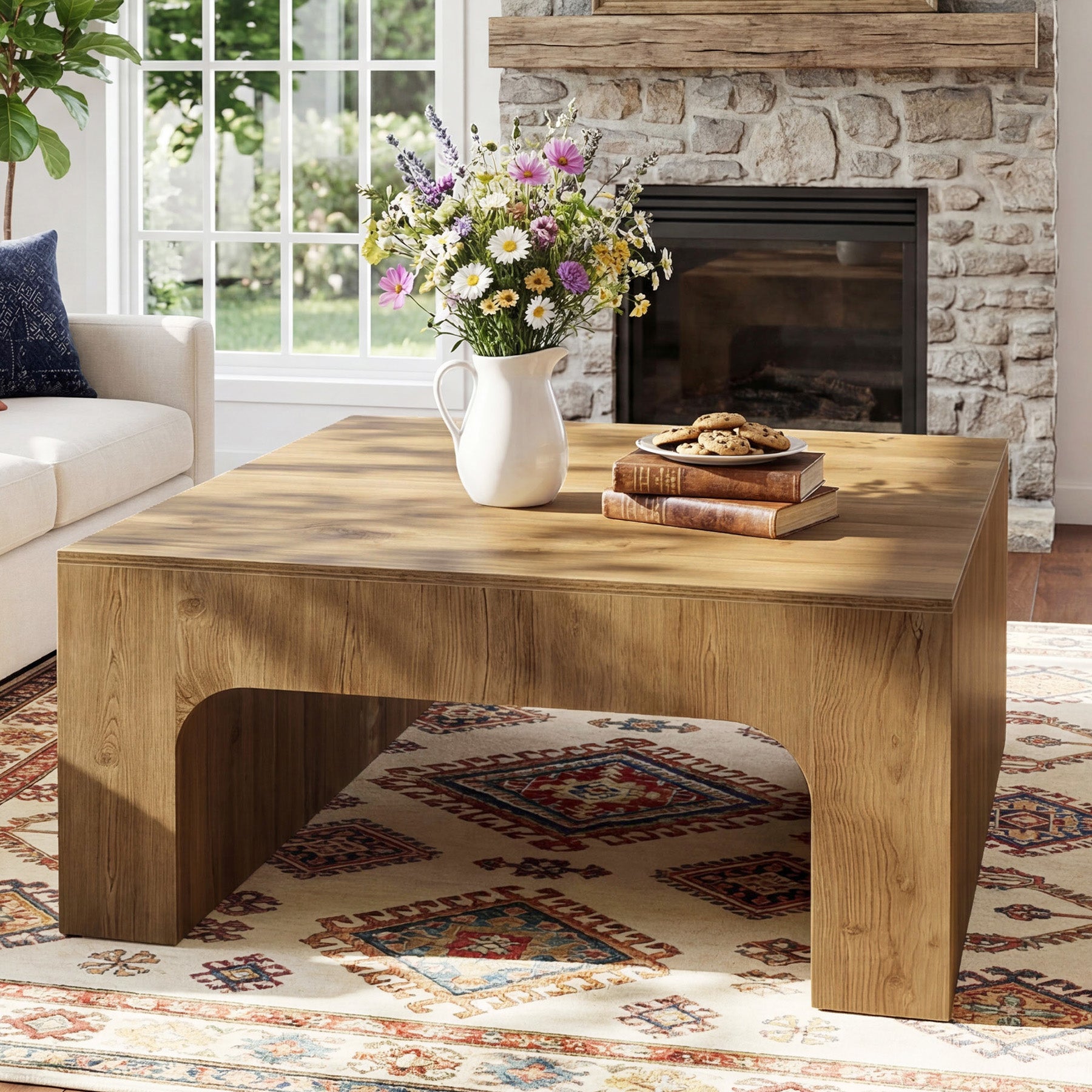 Tribesigns 39" Square Coffee Table, Wooden Farmhouse Center Table for Living Room