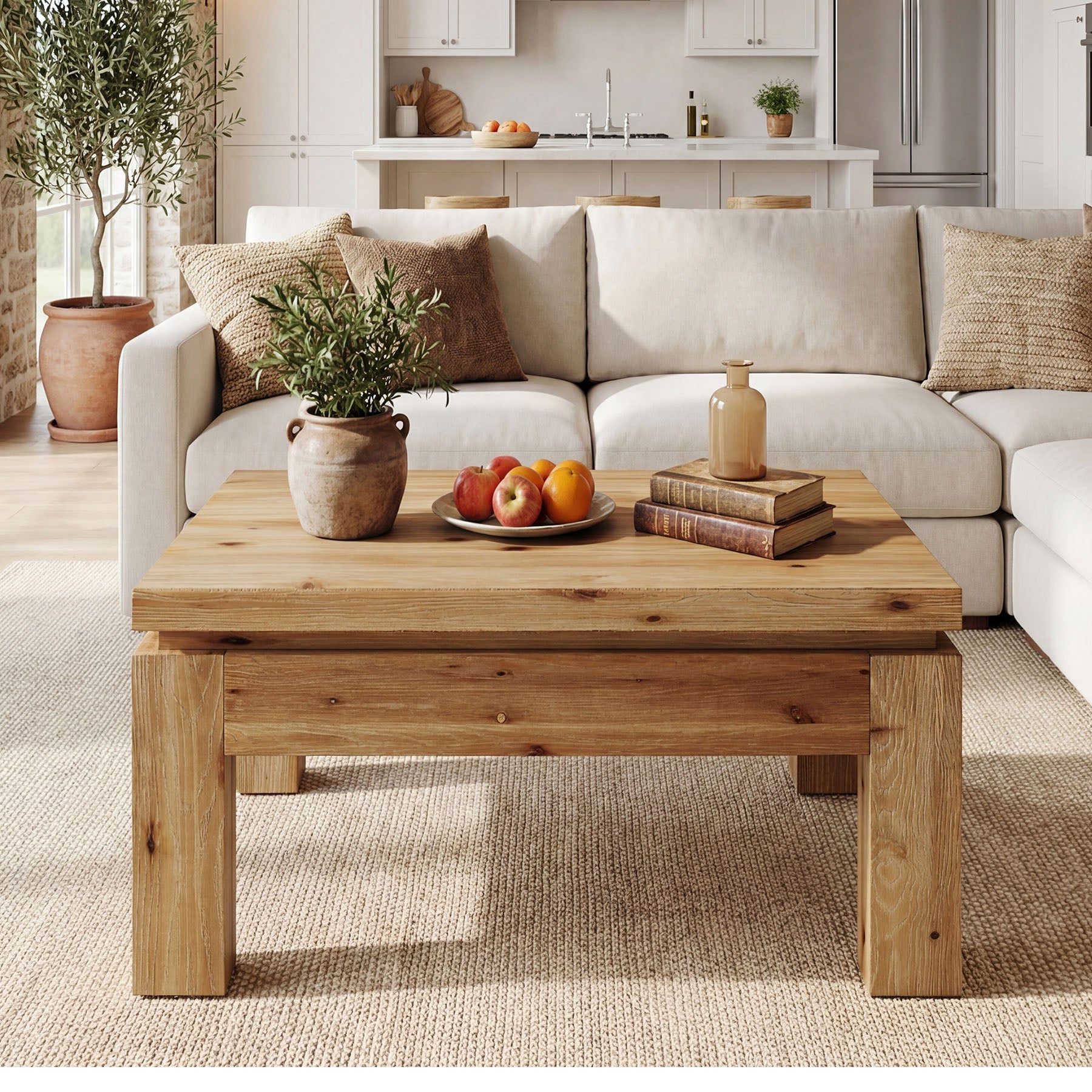 Tribesigns 31.5" Square Coffee Table with Solid Wood Build, Farmhouse Table for Living Room and Small Spaces