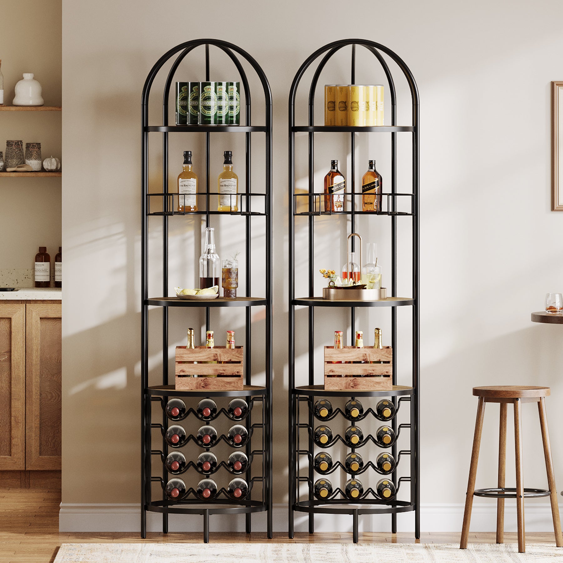 5-Tier Wine Rack, Industrial Bar Wine Cabinet with Bottle Holder