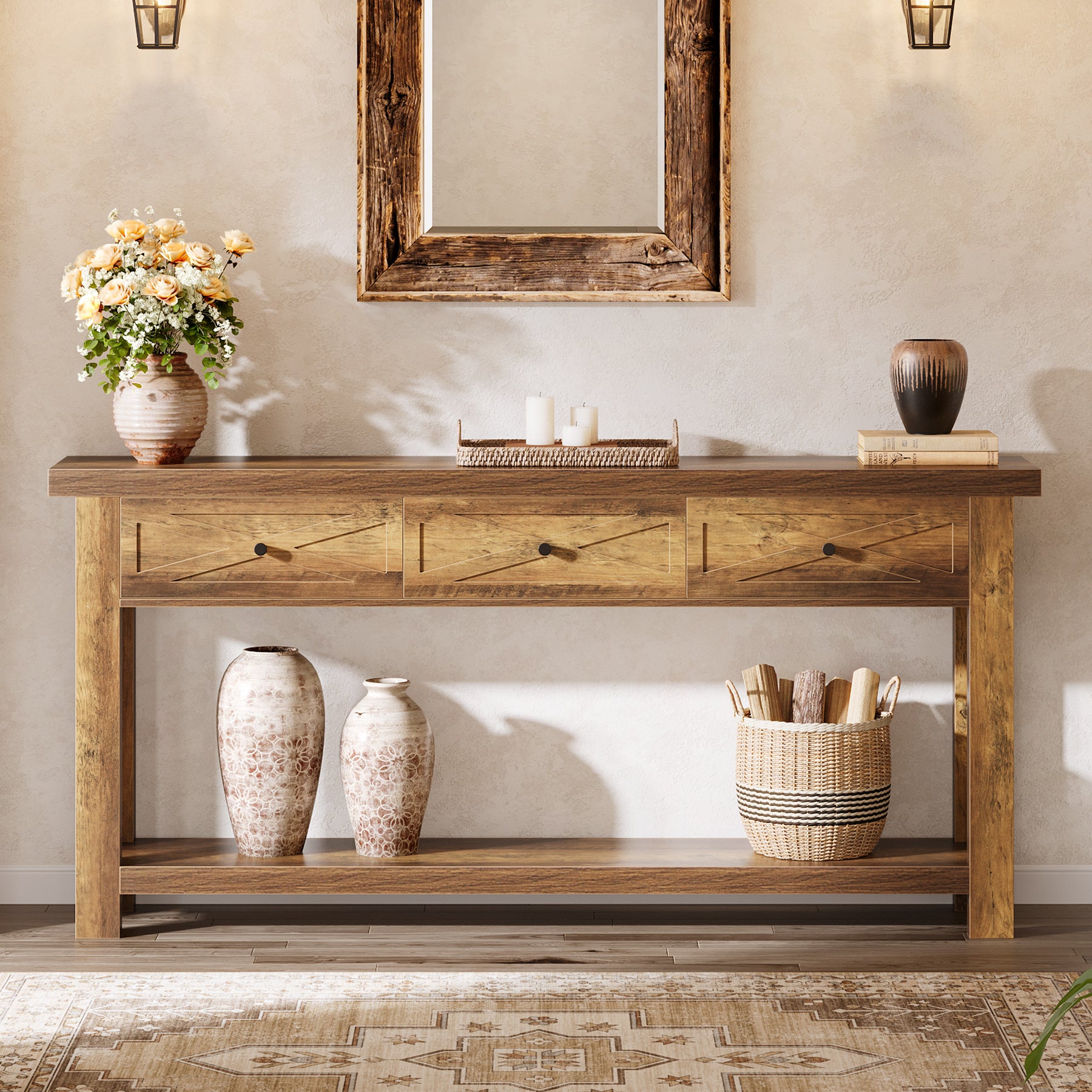 70.9” Console Table with 3 Drawers, Narrow Entryway Table with Storage Shelf