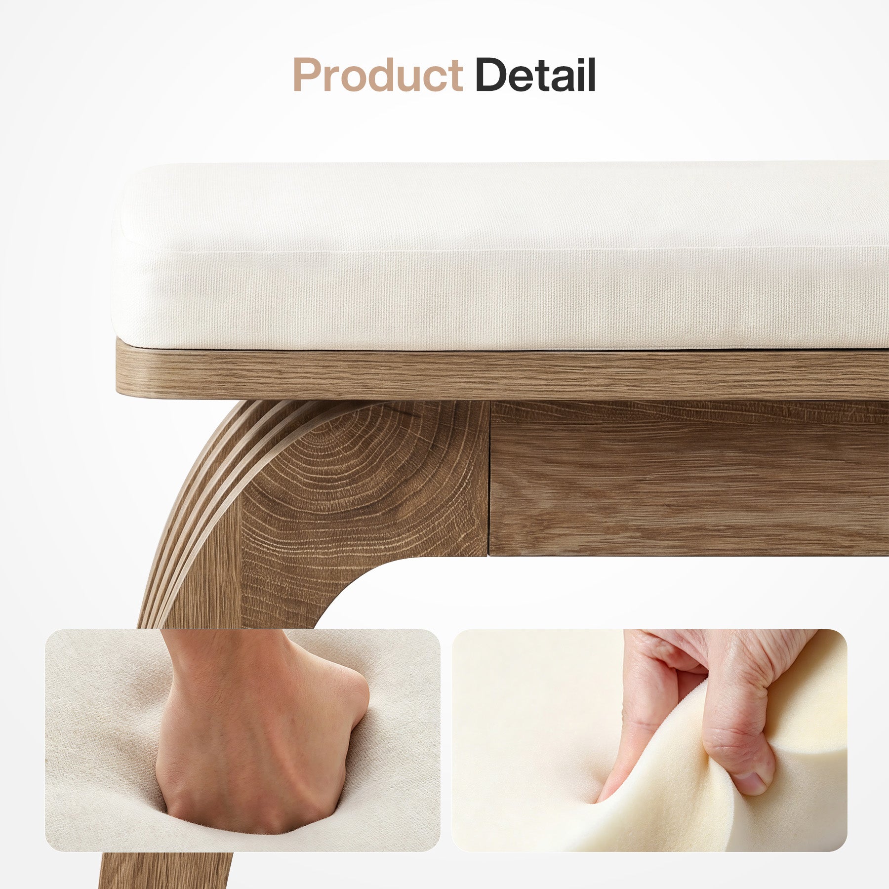 55" Upholstered Dining Bench, 2-Tier Farmhouse Kitchen Bench with Unique Hollow Legs